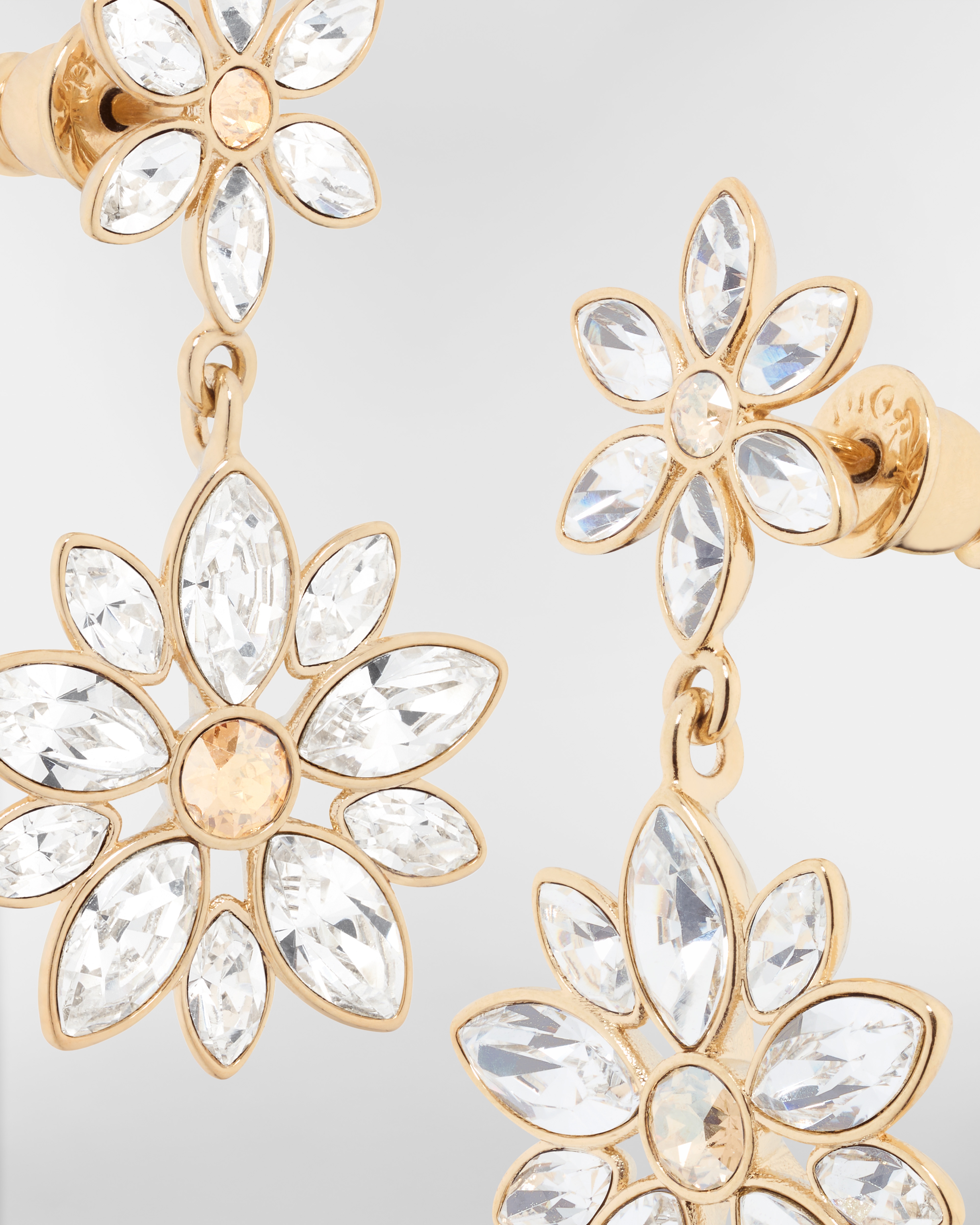 Fleur de Glace Earrings Pale Gold-Finish Metal with Gold- and Silver-Tone Crystals E09