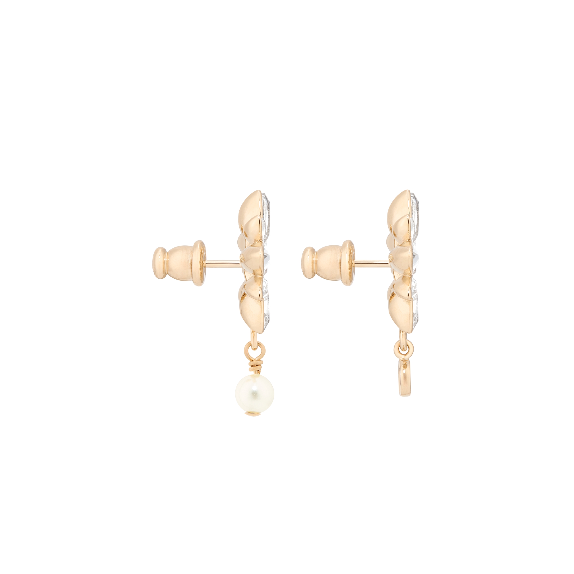 Fleur de Glace Earrings Pale Gold-Finish Metal with White Resin Pearl and Gold- and Silver-Tone Crystals E02