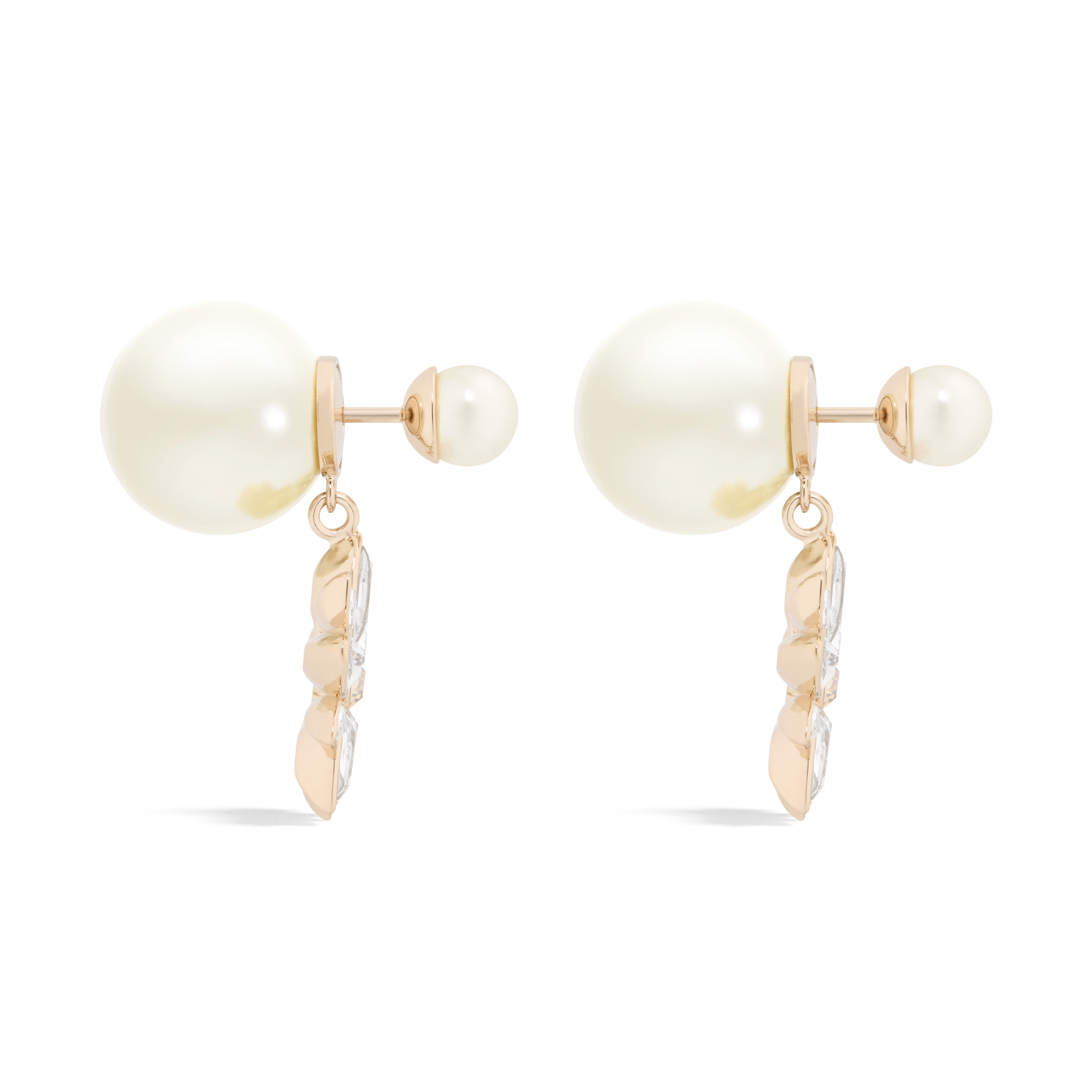 Boucles d'oreilles Dior Tribales Métal finition doré pâle, perles en résine blanche et cristaux dorés et argentés E02