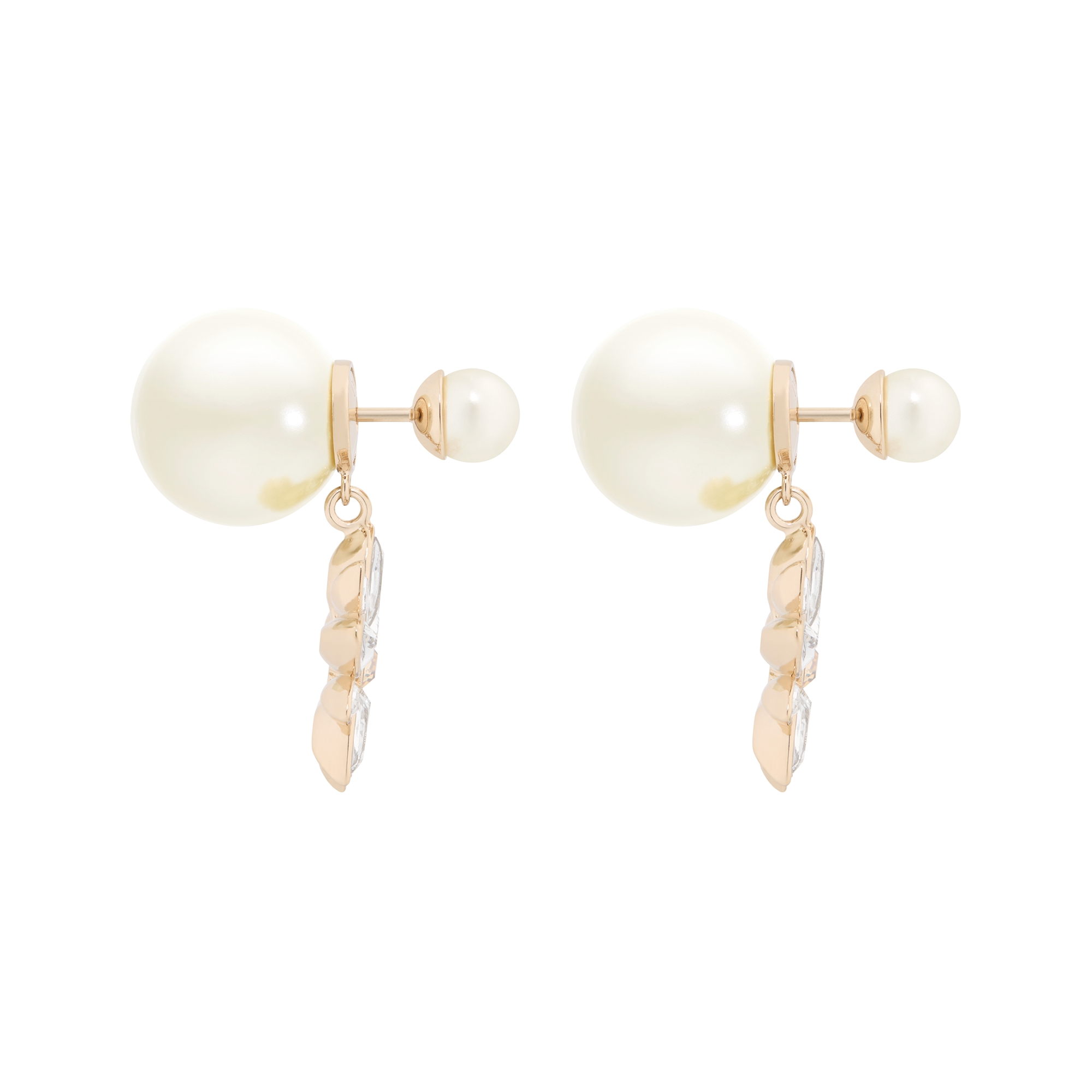 Dior Tribales Earrings Pale Gold-Finish Metal with White Resin Pearls and Gold- and Silver-Tone Crystals E02