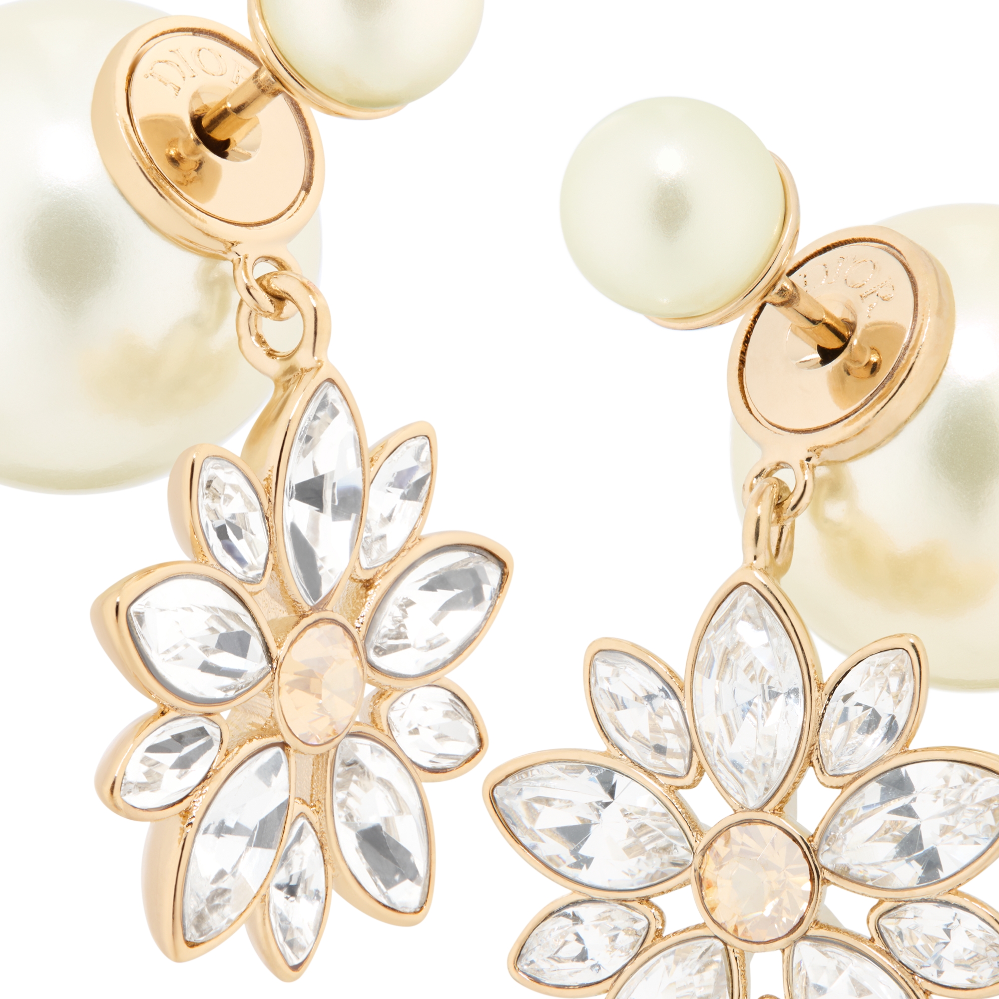 Dior Tribales Earrings Pale Gold-Finish Metal with White Resin Pearls and Gold- and Silver-Tone Crystals E09