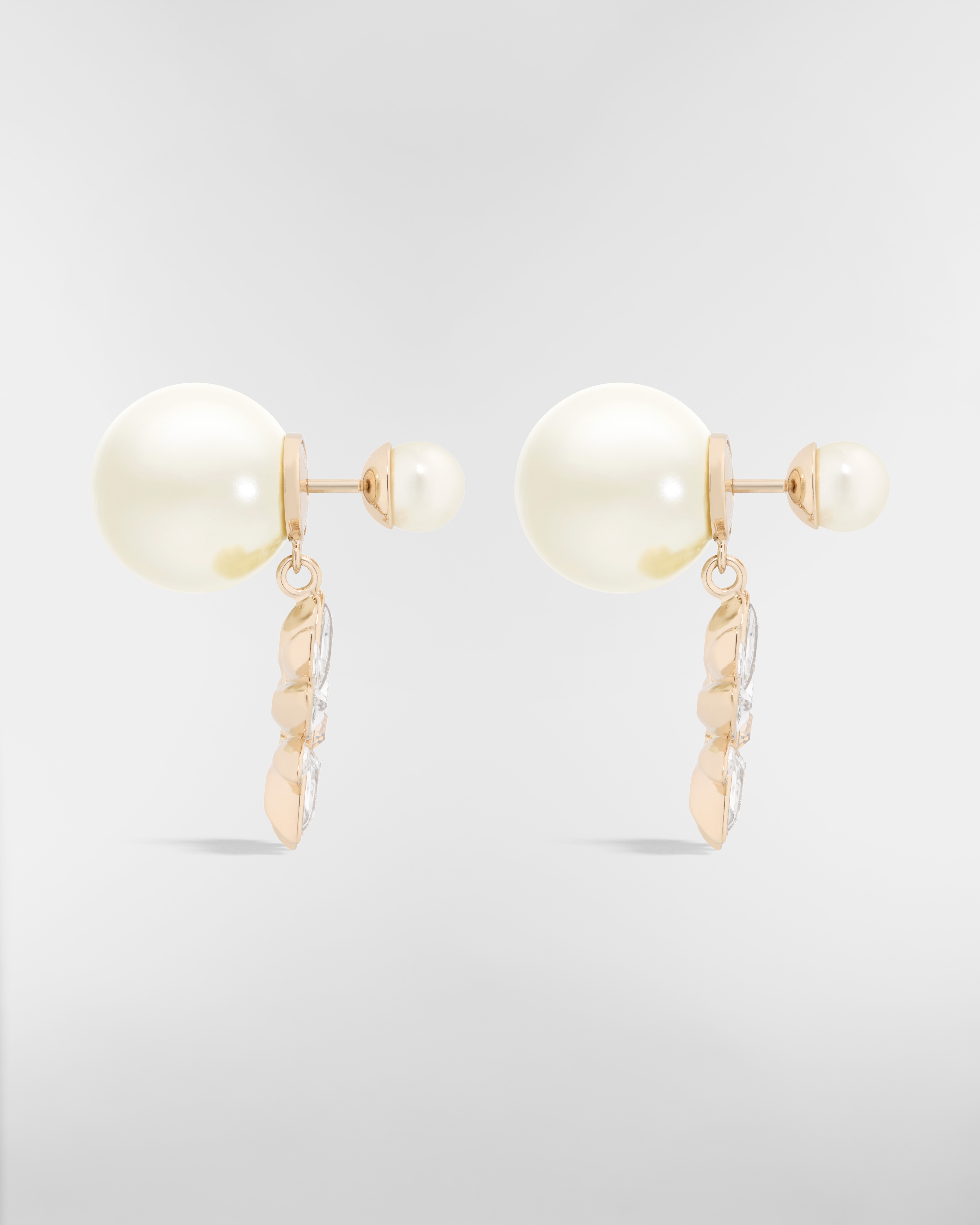 Dior Tribales Earrings Pale Gold-Finish Metal with White Resin Pearls and Gold- and Silver-Tone Crystals E02