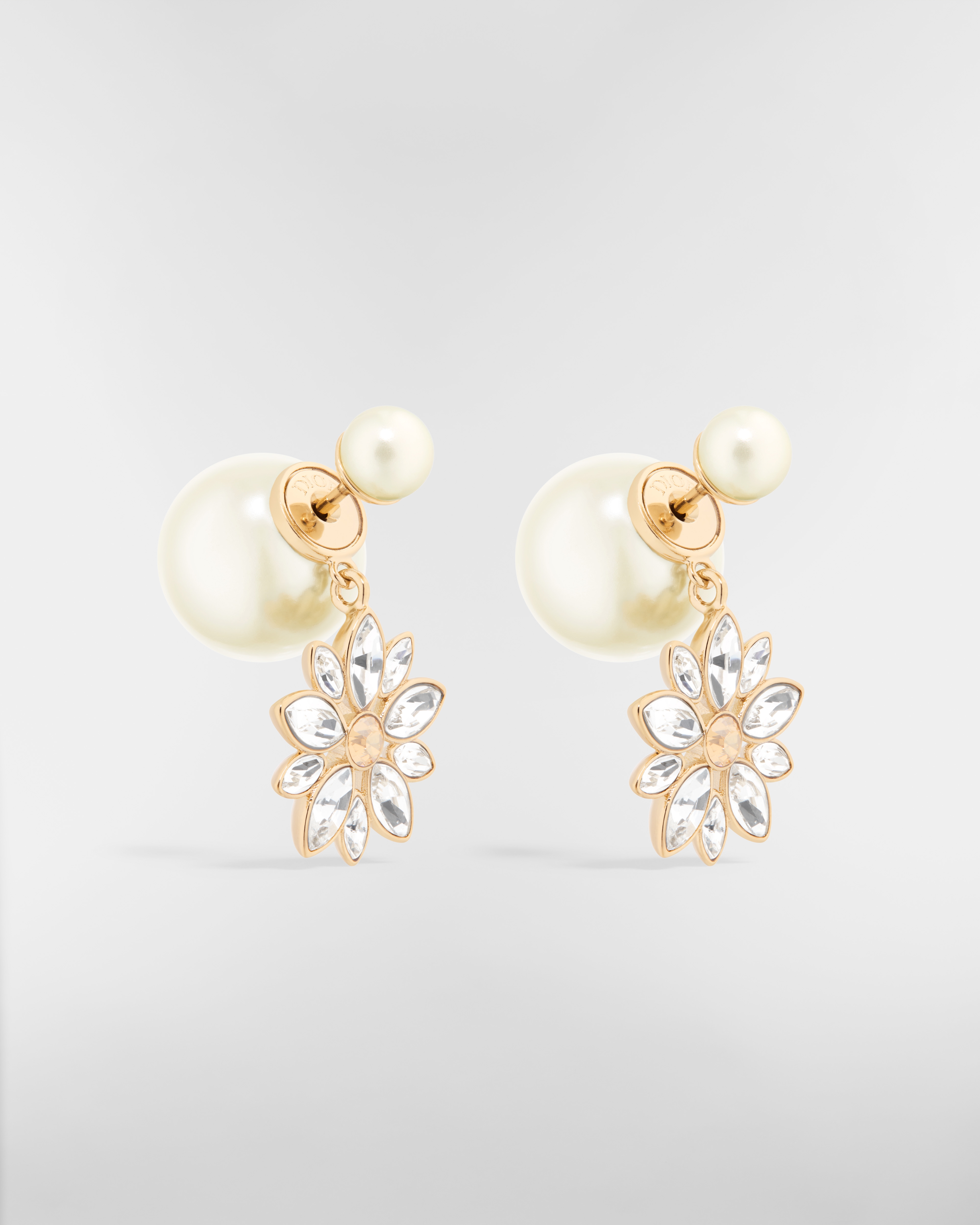 Dior Tribales Earrings Pale Gold-Finish Metal with White Resin Pearls and Gold- and Silver-Tone Crystals E03