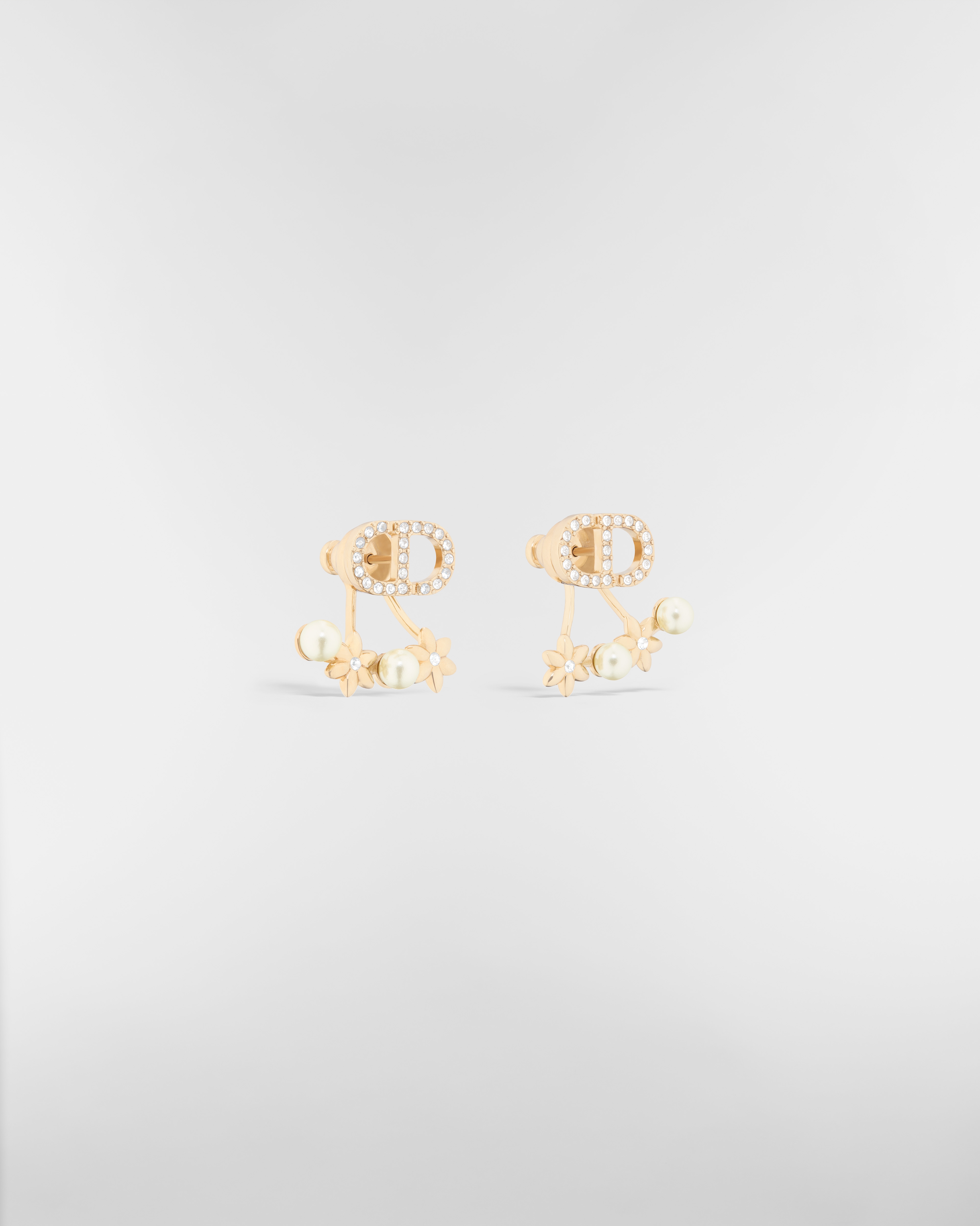 Petit CD Daisy Earrings Pale Gold-Finish Metal, White Resin Pearls and Silver-Tone Crystals E03