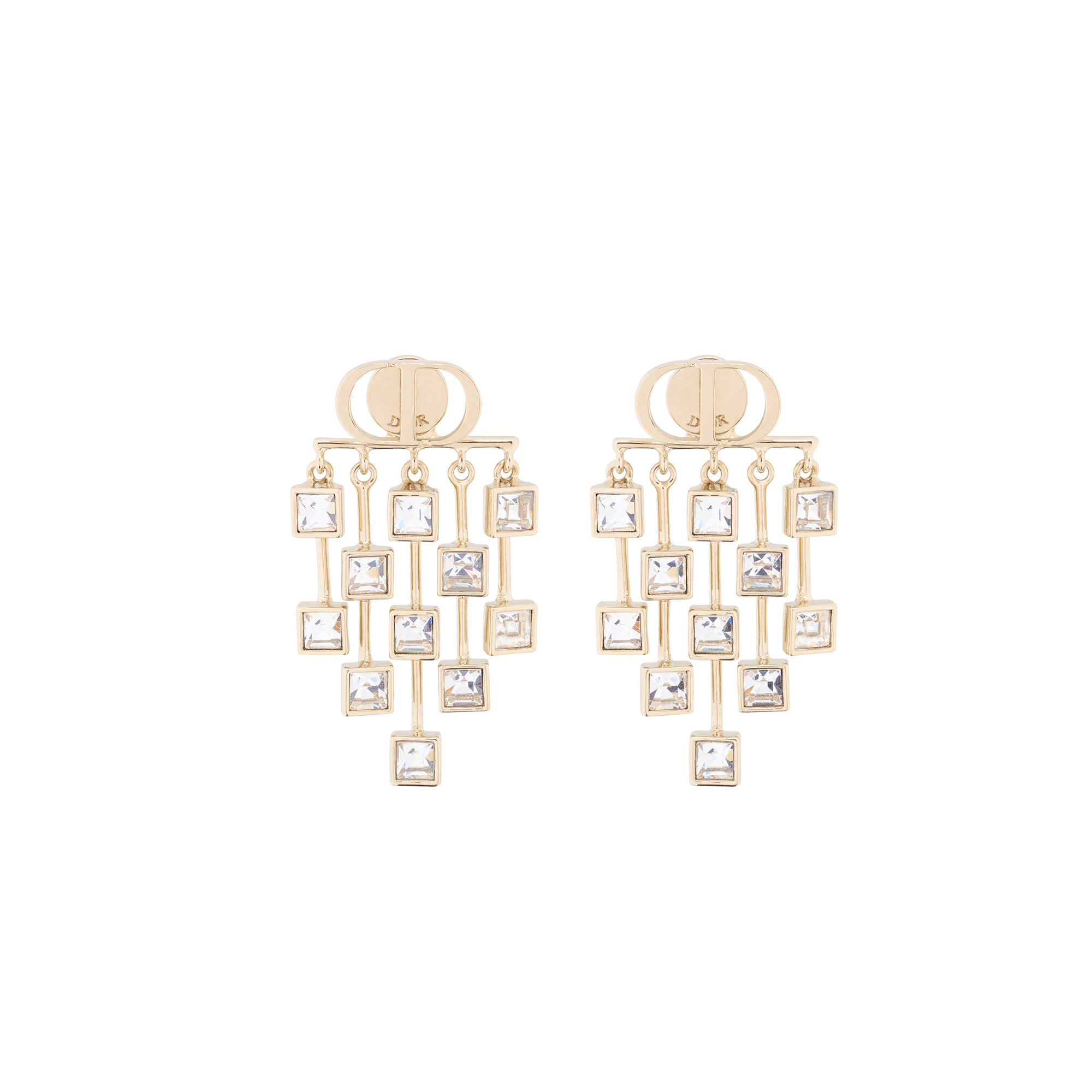 Dior Deco Earrings Pale Gold-Finish Metal and White Crystals E01