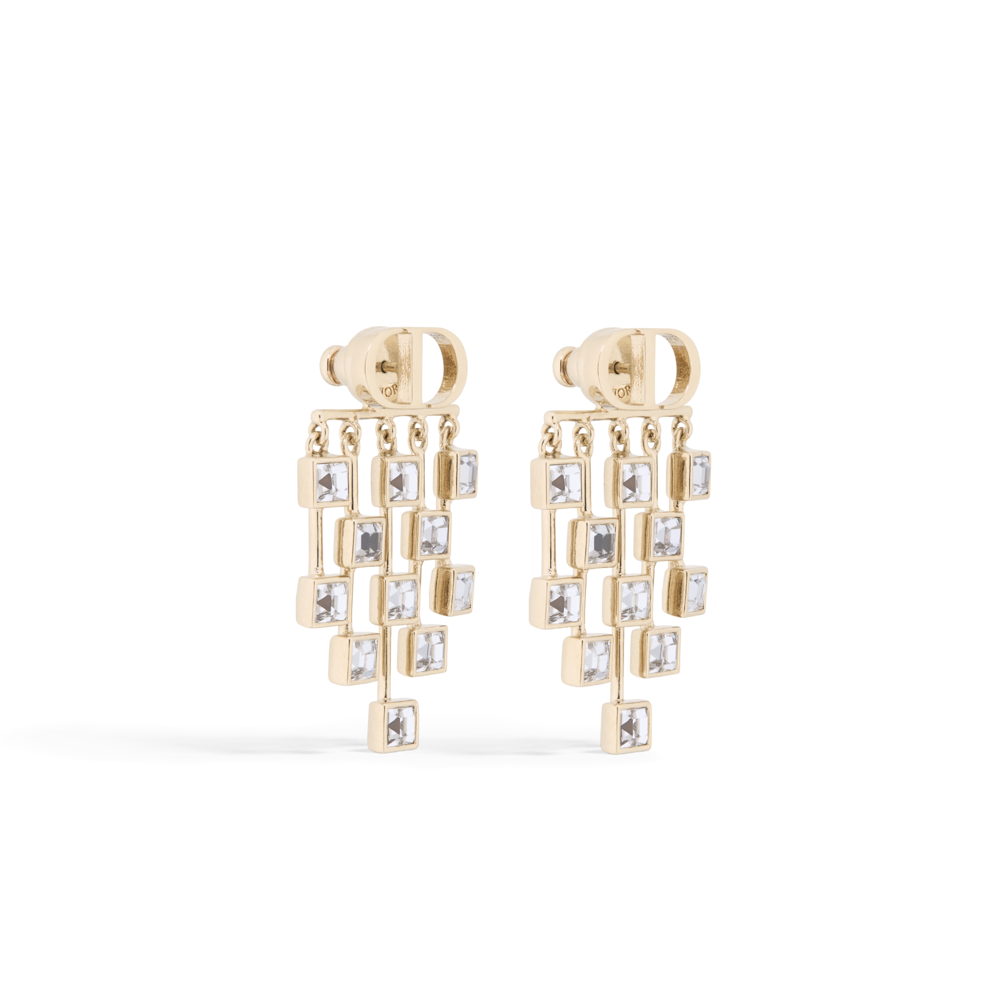 ต่างหู Dior Deco โลหะเคลือบทองสีอ่อนและคริสตัลสีขาว E03