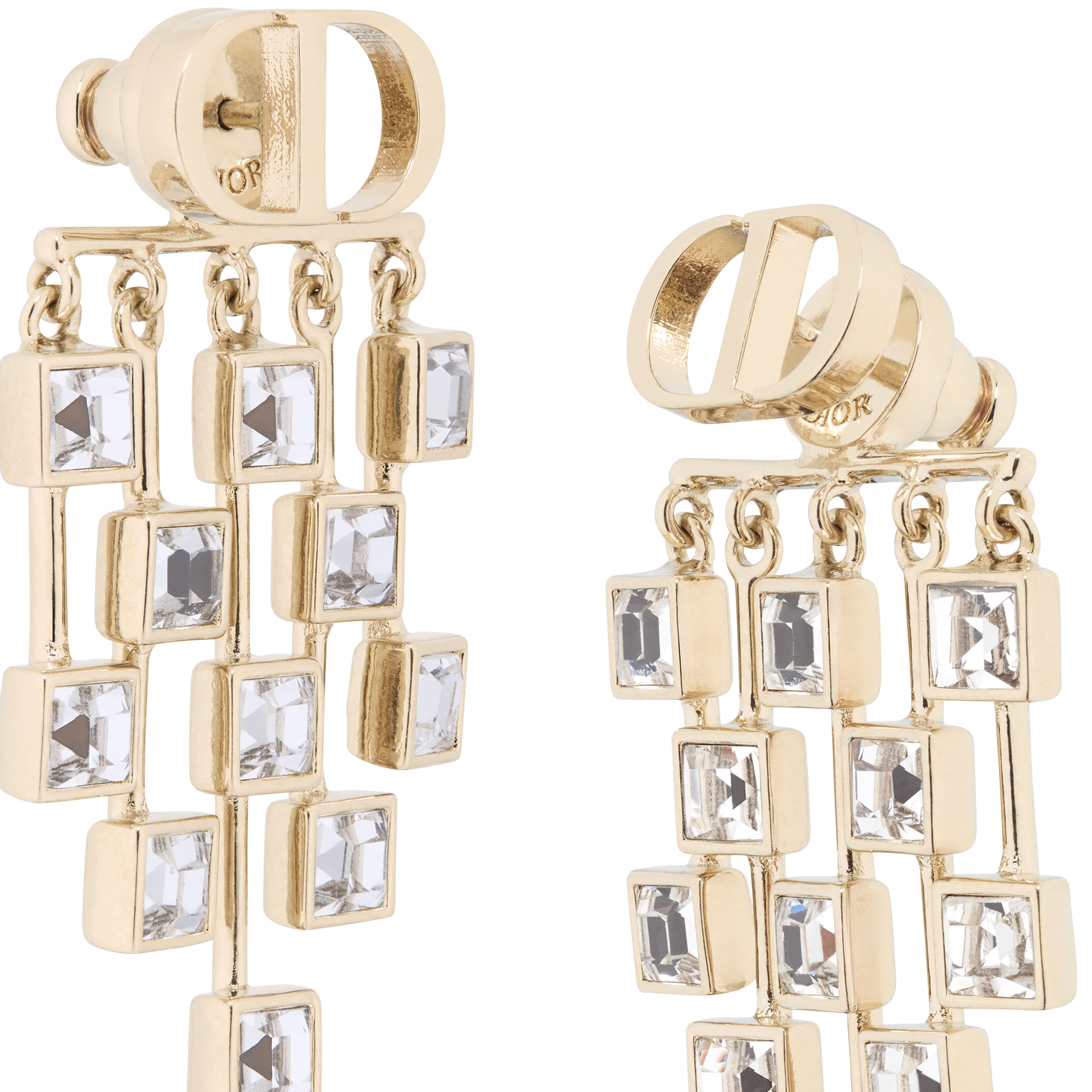Dior Deco Earrings Pale Gold-Finish Metal and White Crystals E09