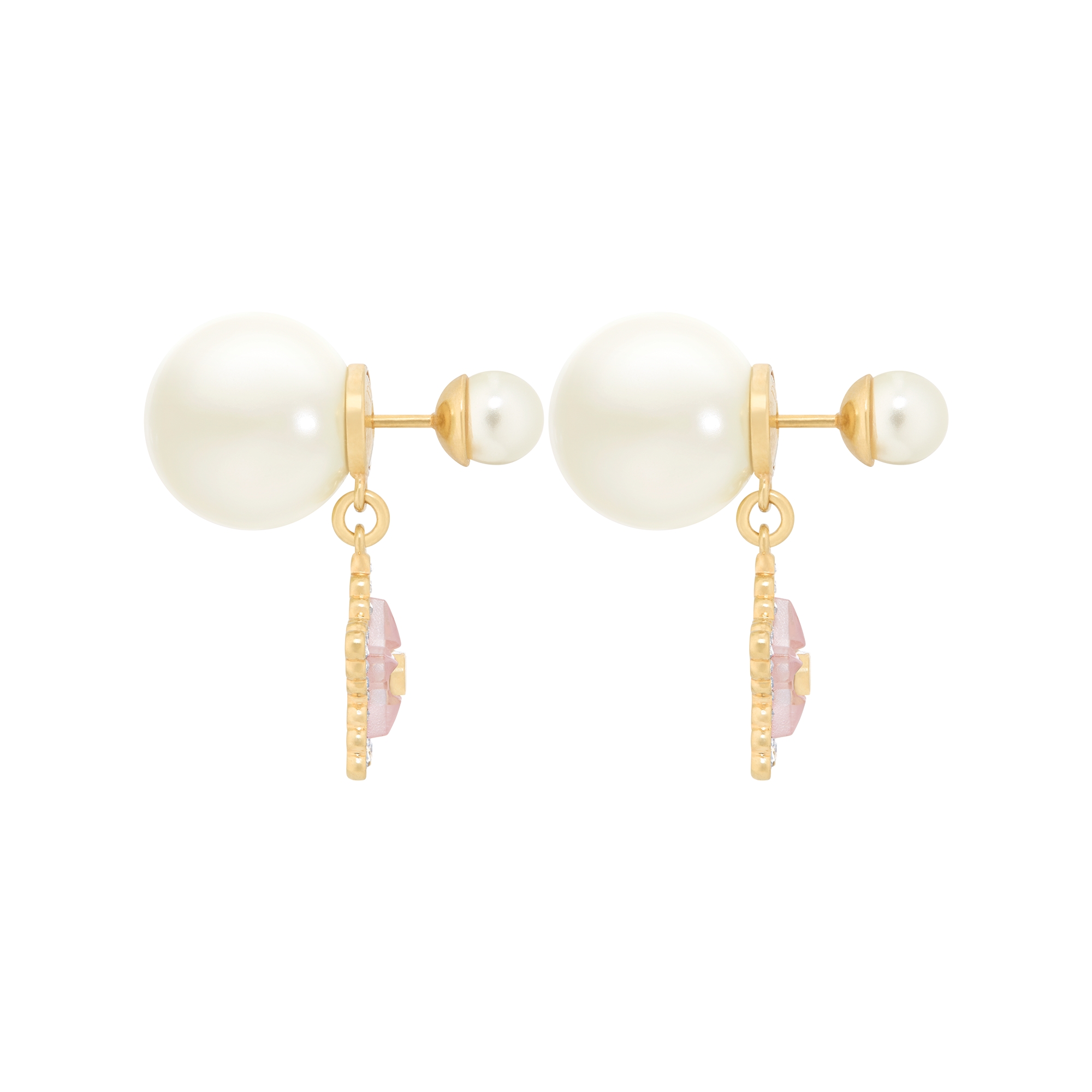 Dior Tribales Earrings Gold-Finish Metal, White Resin Pearls, Silver-Tone Crystals and Macaron Pink Glass E02
