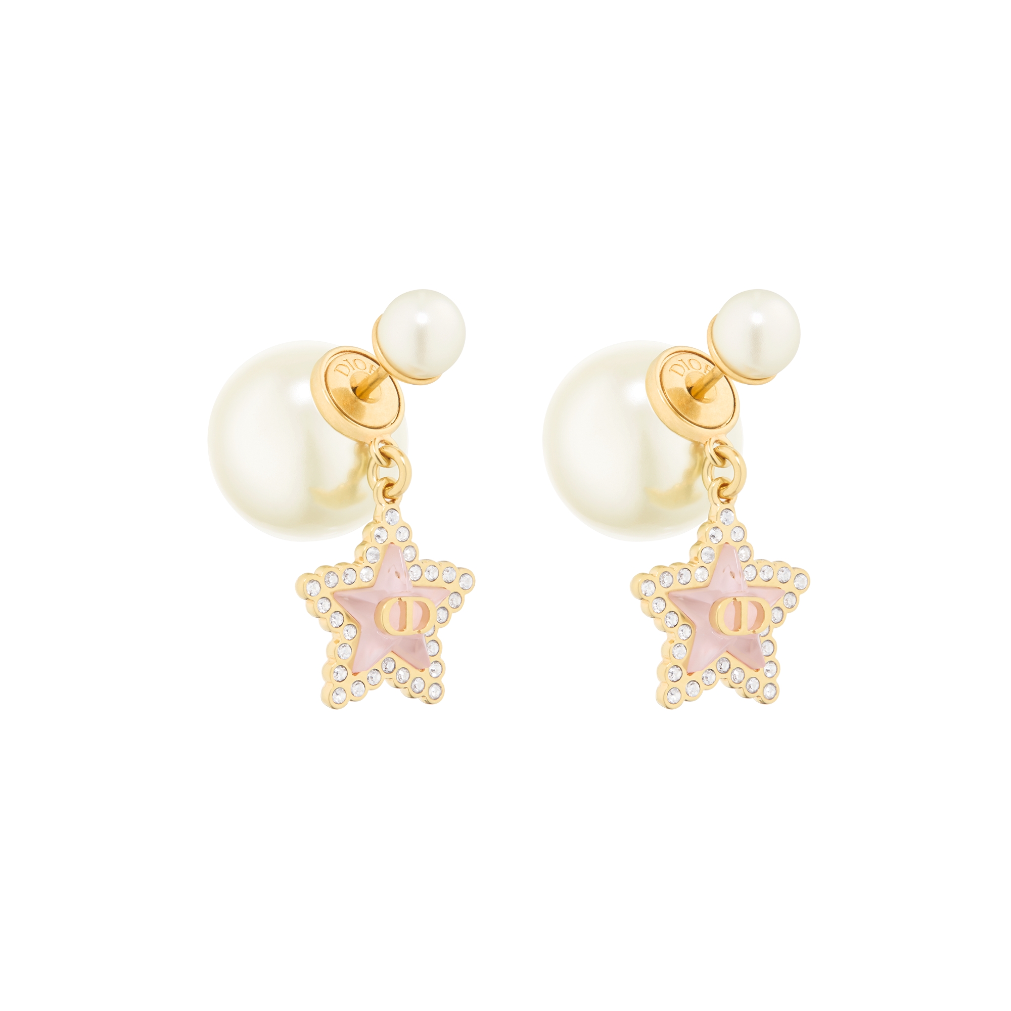  金色飾面金屬、白色樹脂珍珠、銀色水晶和馬卡龍粉玻璃