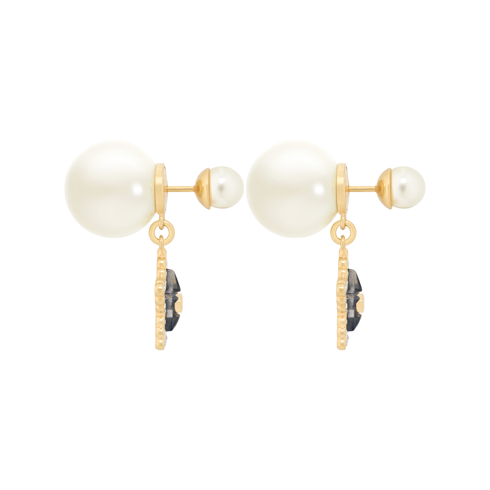 Dior Tribales Earrings Gold-Finish Metal, White Resin Pearls, Silver-Tone Crystals and Deep Ocean Blue Glass E02