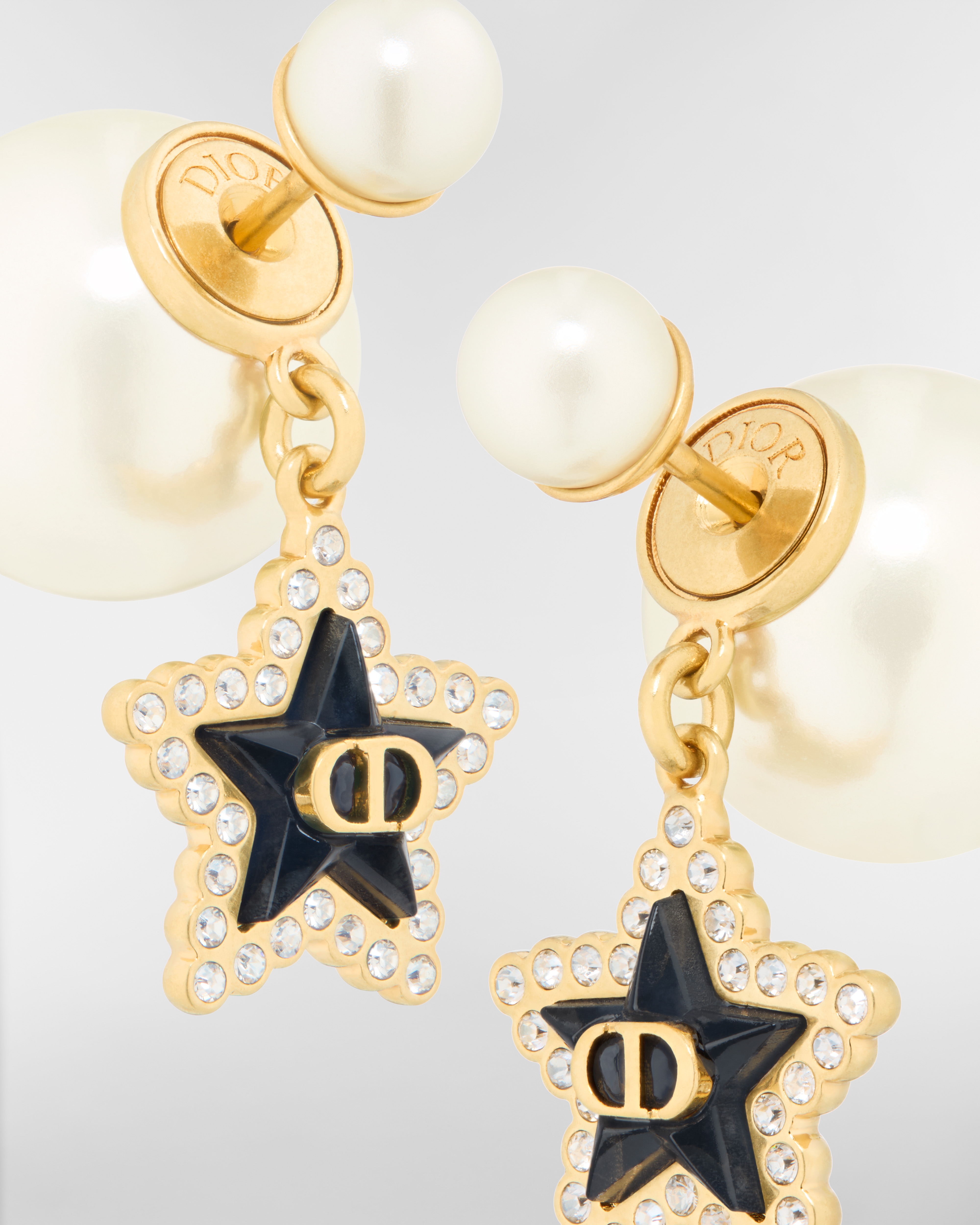 Dior Tribales Earrings Gold-Finish Metal, White Resin Pearls, Silver-Tone Crystals and Deep Ocean Blue Glass E09