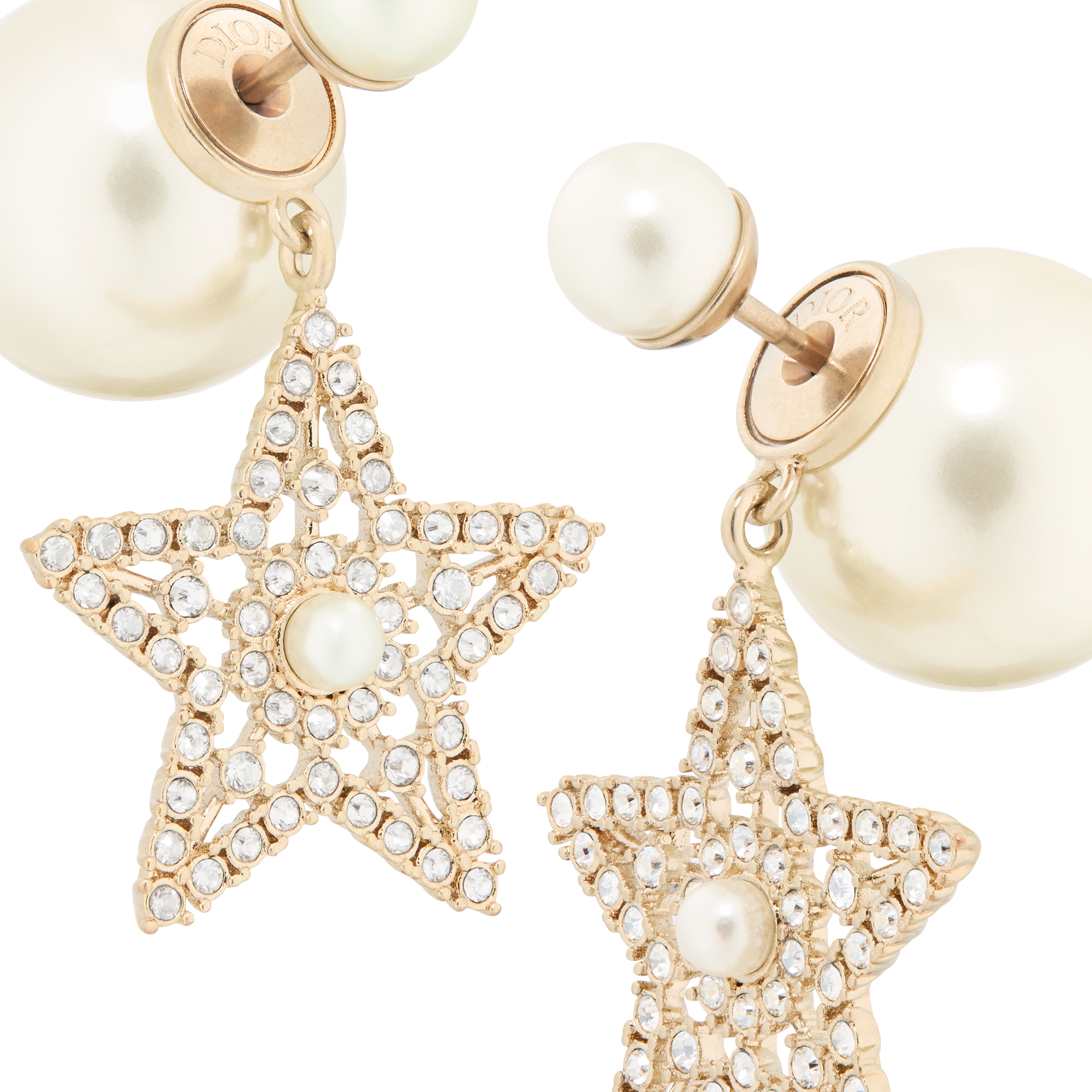 Dior Tribales Earrings Pale Gold-Finish Metal, White Resin Pearls and Silver-Tone Crystals E09