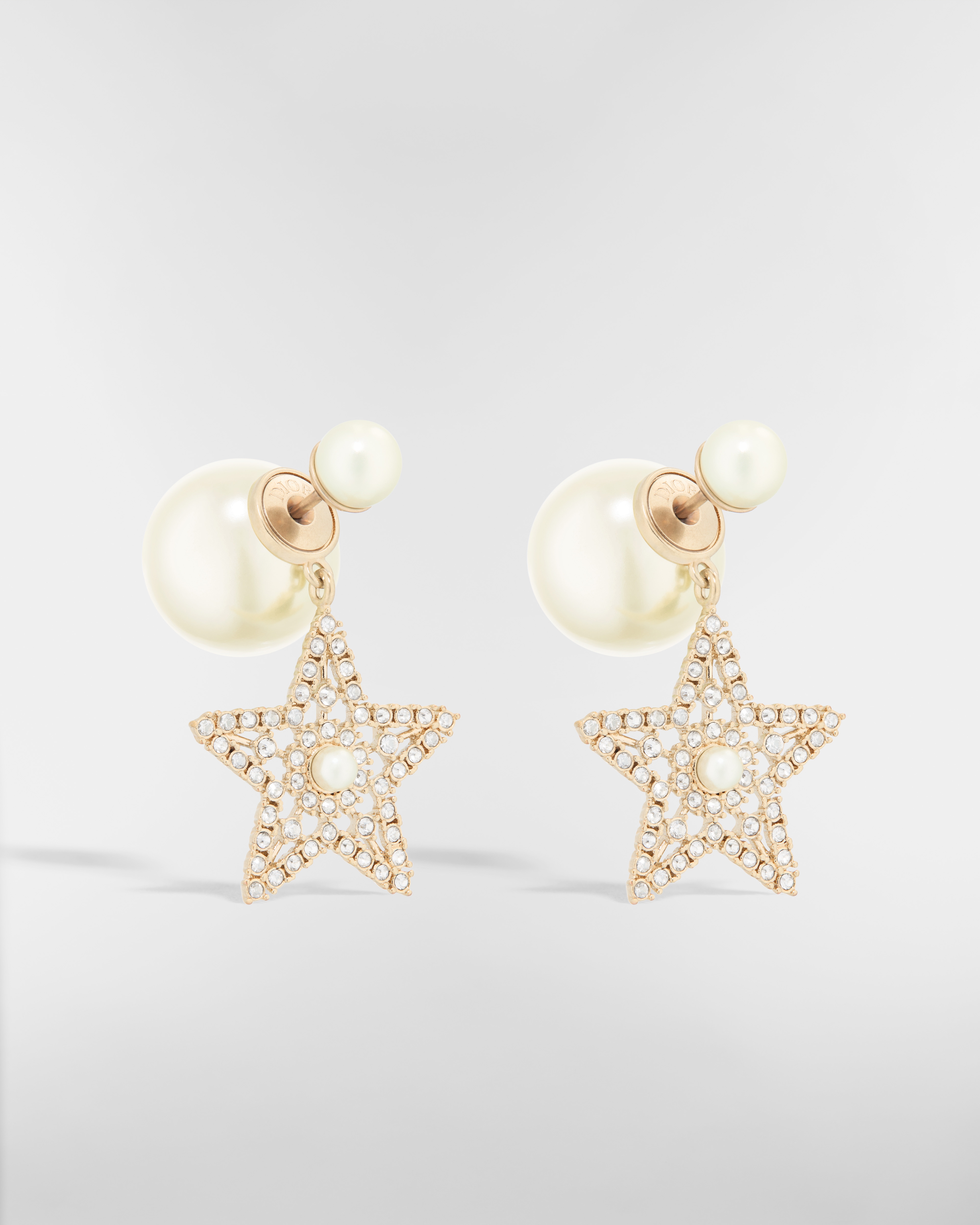 Dior Tribales Earrings Pale Gold-Finish Metal, White Resin Pearls and Silver-Tone Crystals E03