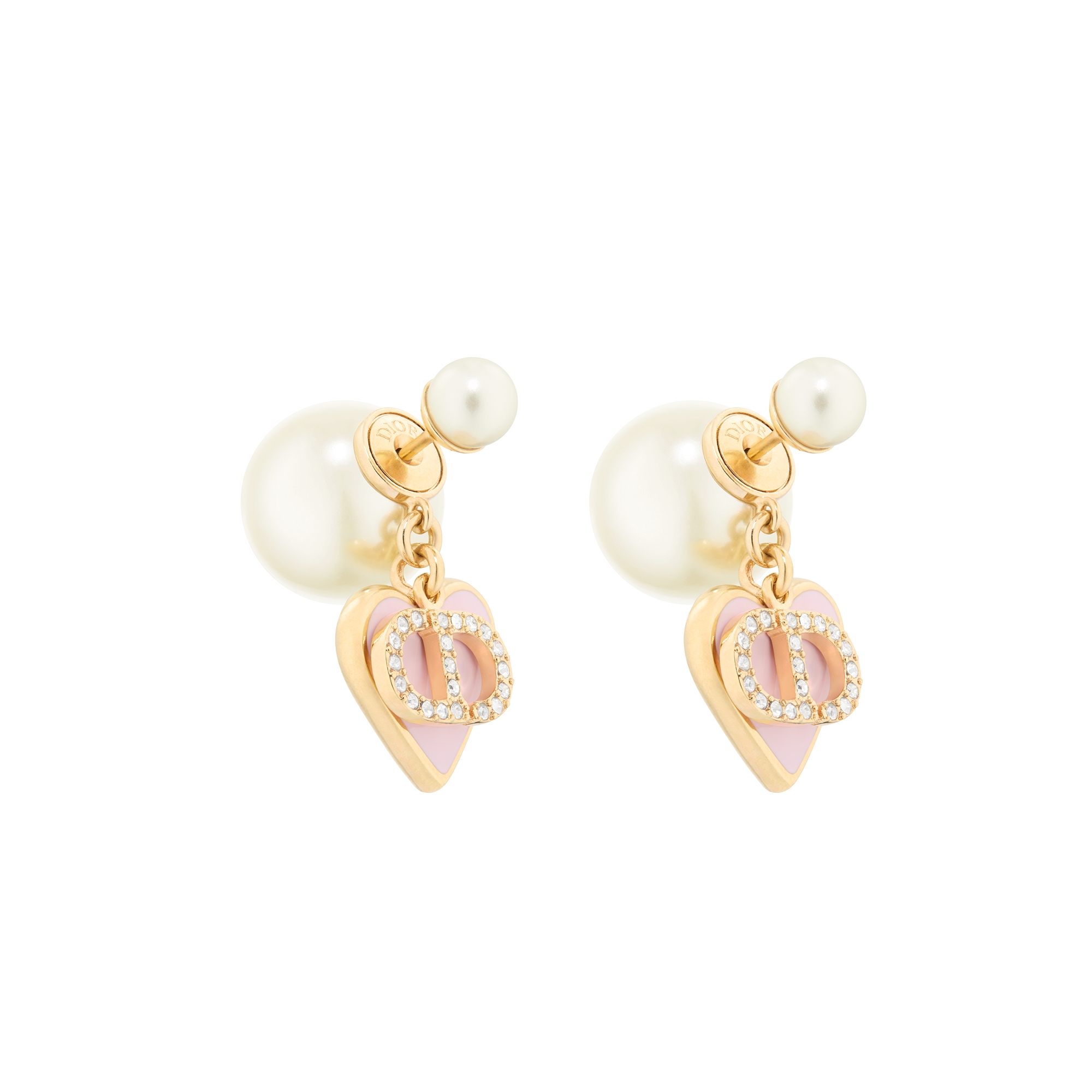 Dioramour Dior Tribales Earrings Gold-Finish Metal, White Resin Pearls, Silver-Tone Crystals and Macaron Pink Lacquer E03
