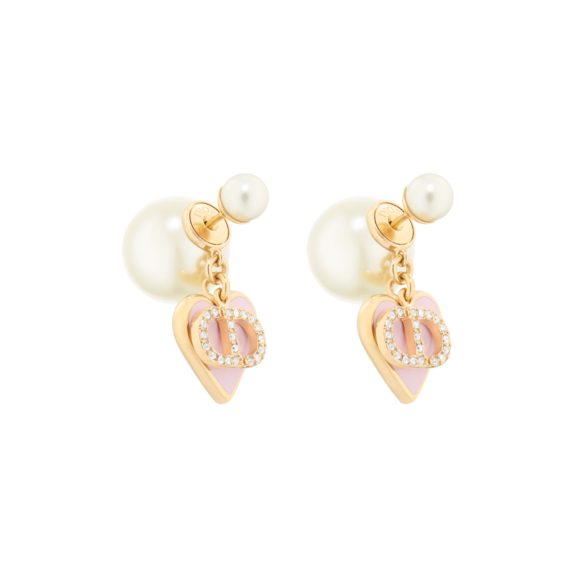 Dioramour Dior Tribales Earrings Gold-Finish Metal, White Resin Pearls, Silver-Tone Crystals and Macaron Pink Lacquer E03