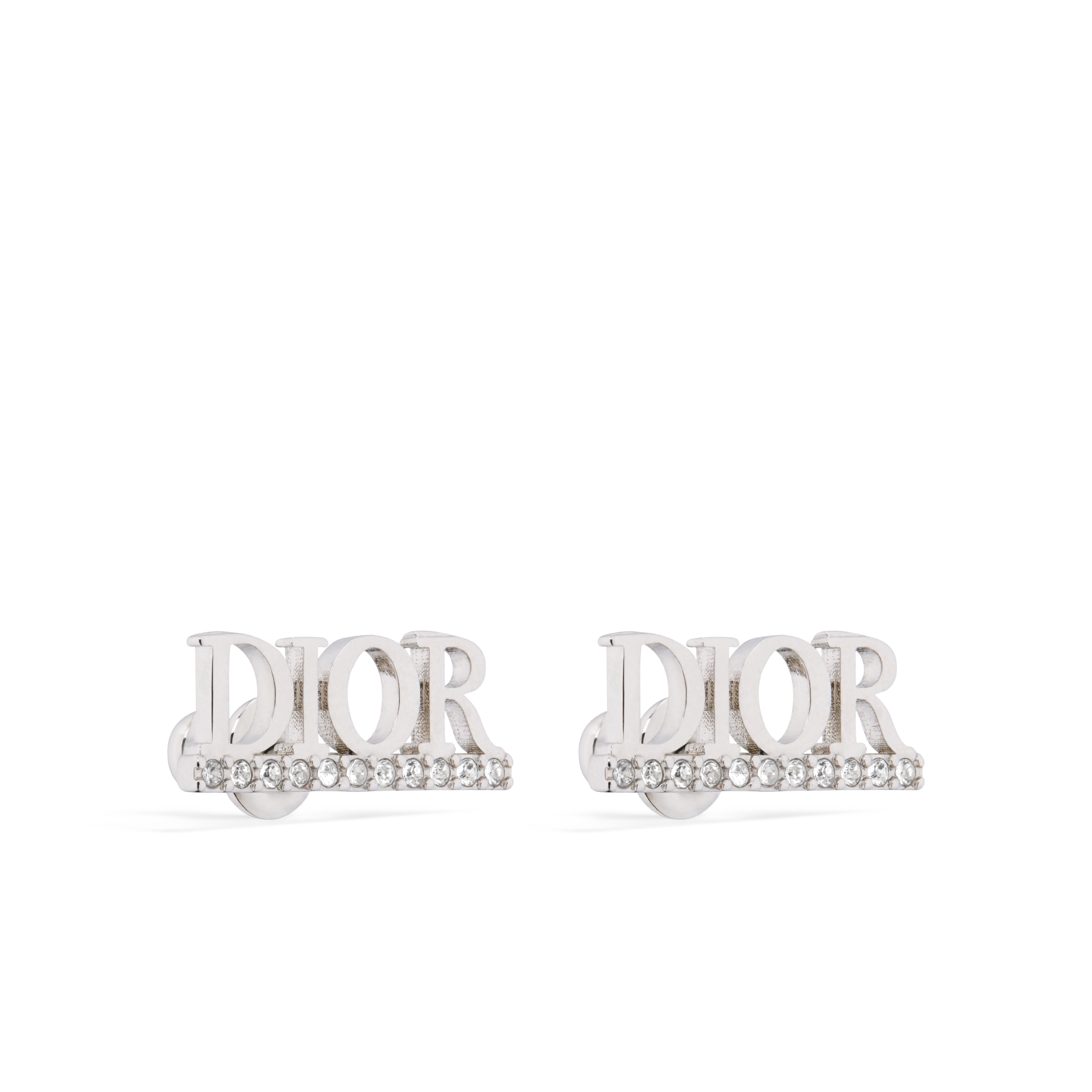 Dio(r)evolution Stud Earrings Silver-Finish Metal and White Crystals E03