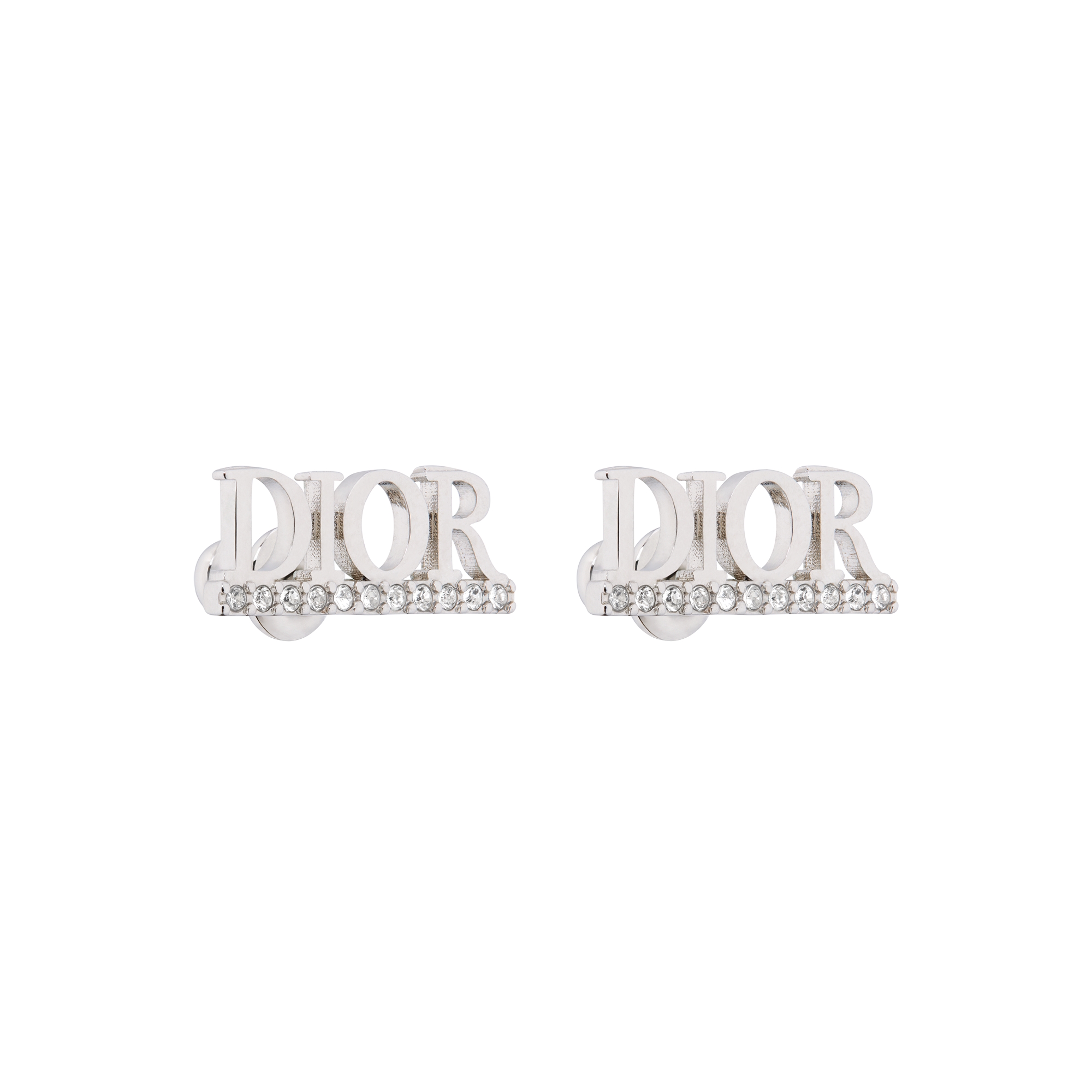 Dio(r)evolution Stud Earrings Silver-Finish Metal and White Crystals E03