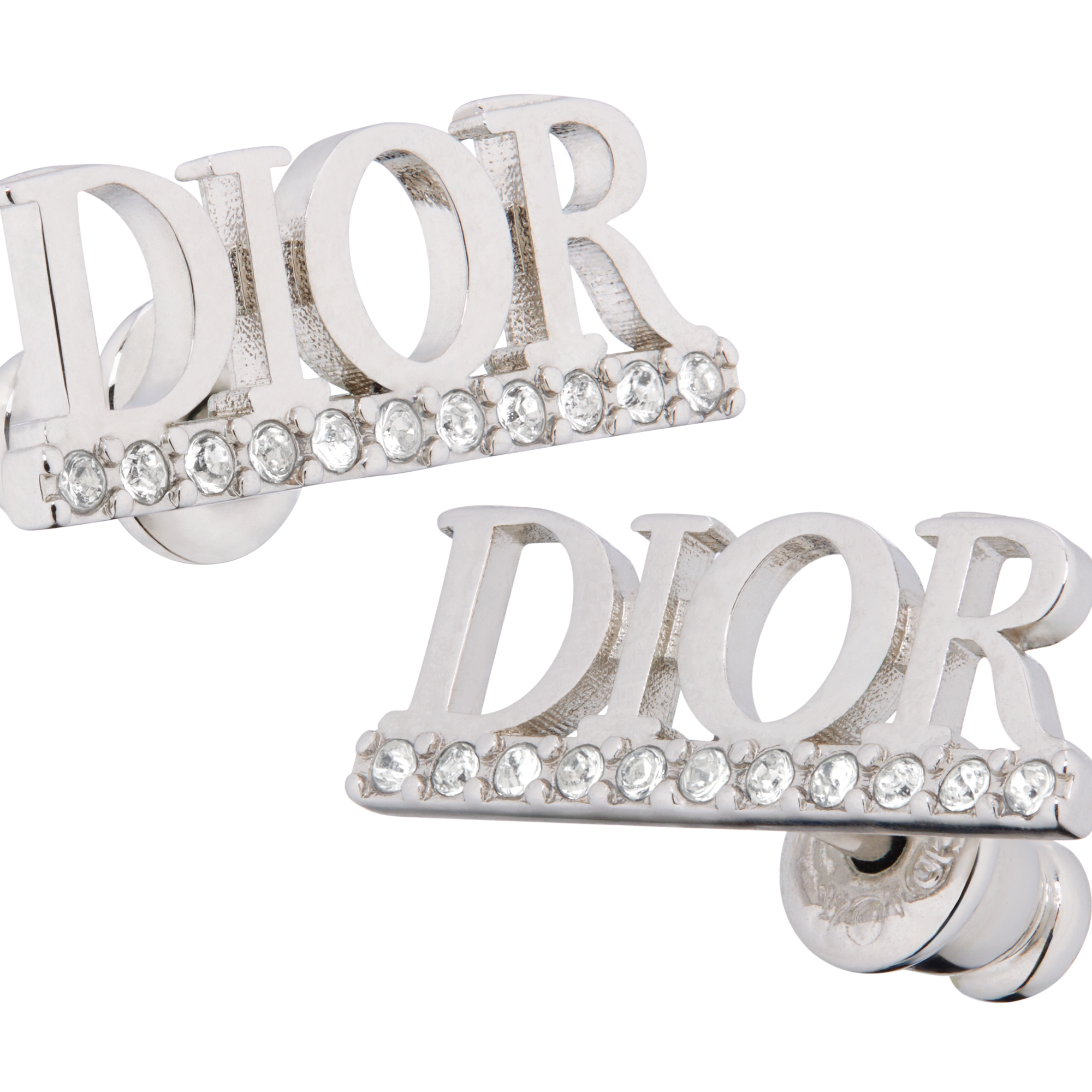 Dio(r)evolution Stud Earrings Silver-Finish Metal and White Crystals E09