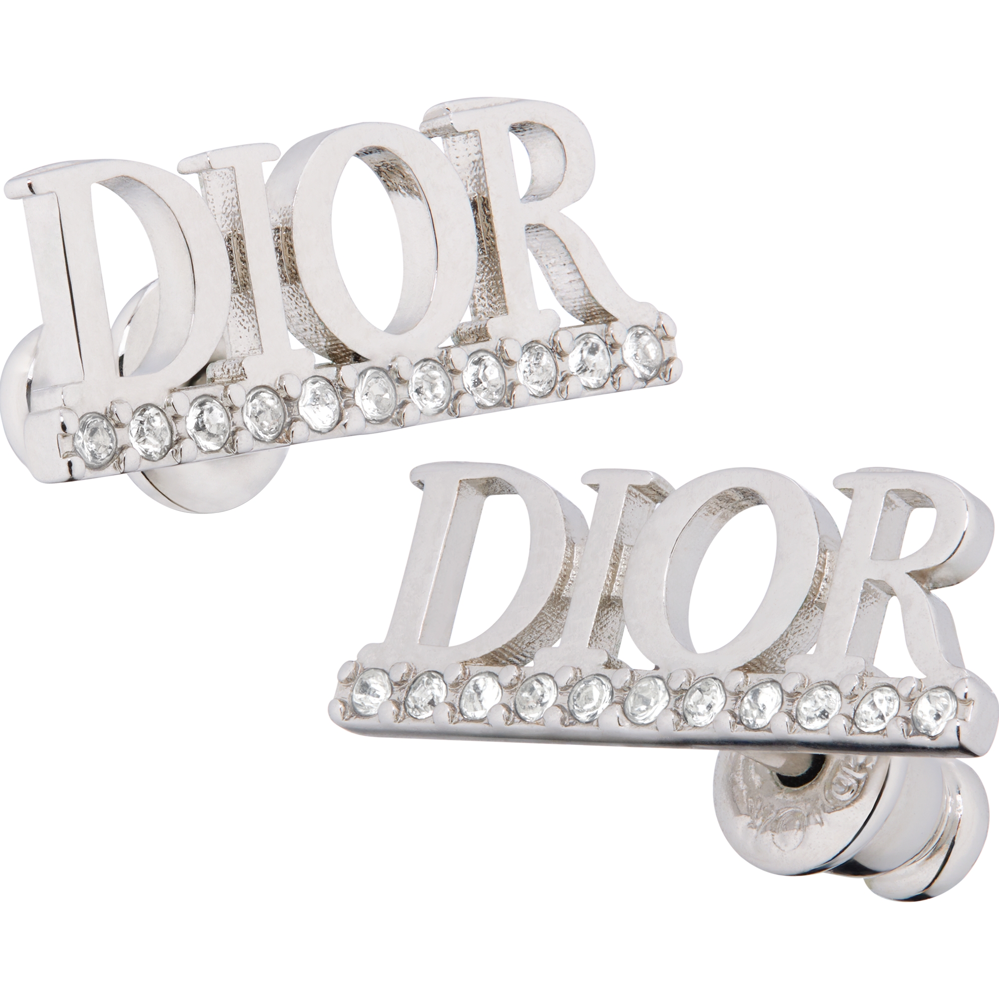 Dio(r)evolution Stud Earrings Silver-Finish Metal and White Crystals E09