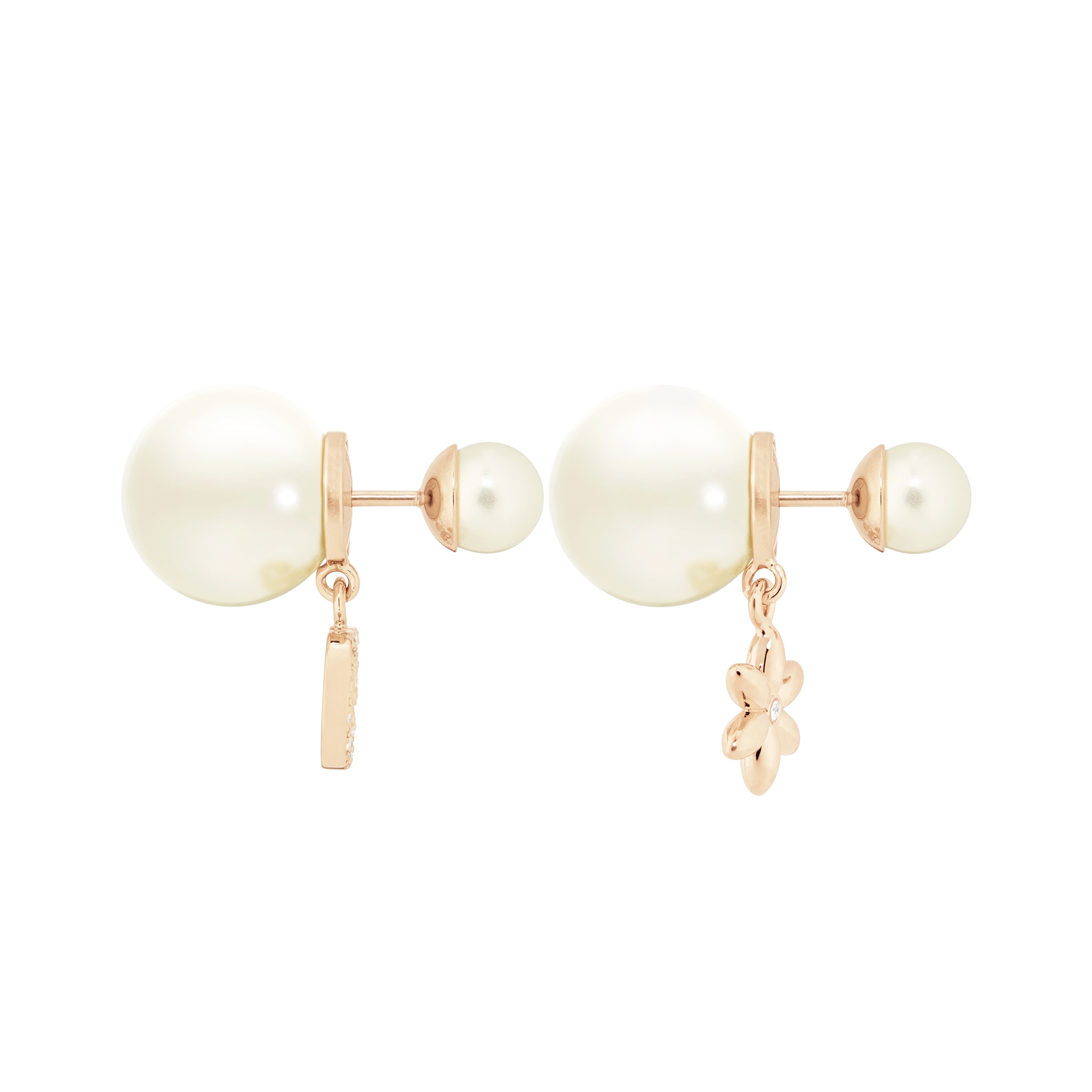 Dior Tribales Earrings Pale Gold-Finish Metal, White Resin Pearls and Silver-Tone Crystals E02