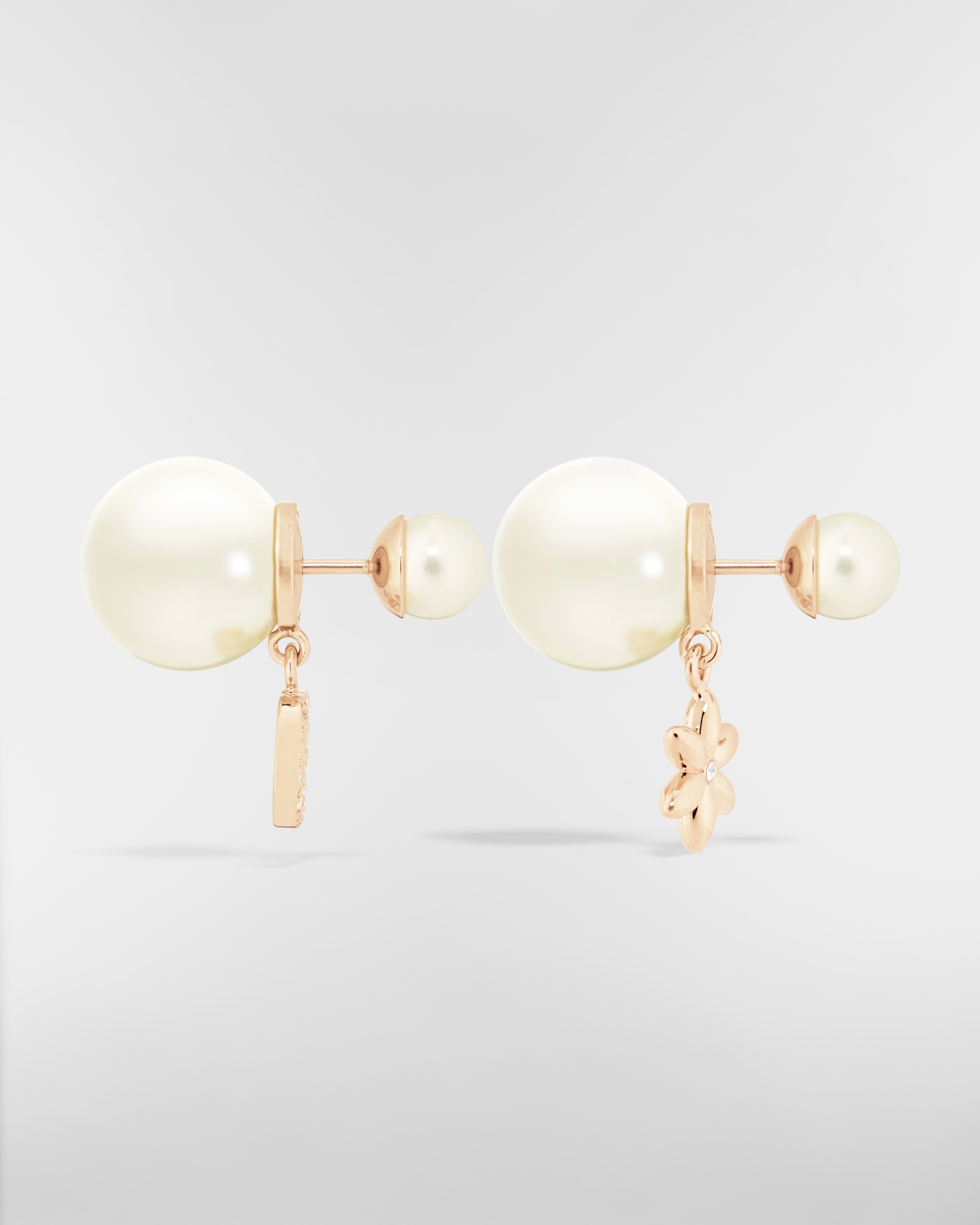 Dior Tribales Earrings Pale Gold-Finish Metal, White Resin Pearls and Silver-Tone Crystals E02