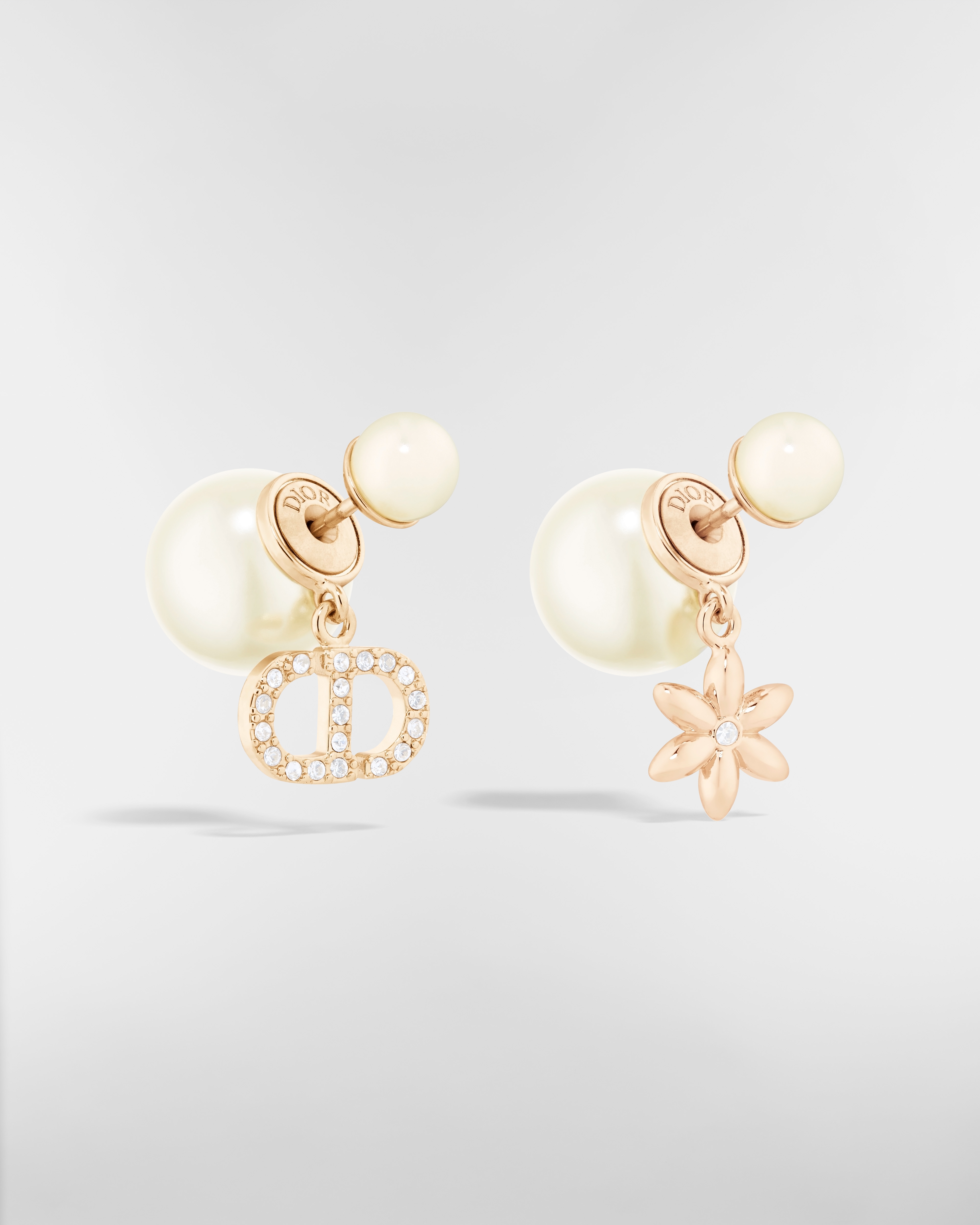 Dior Tribales Earrings Pale Gold-Finish Metal, White Resin Pearls and Silver-Tone Crystals E03