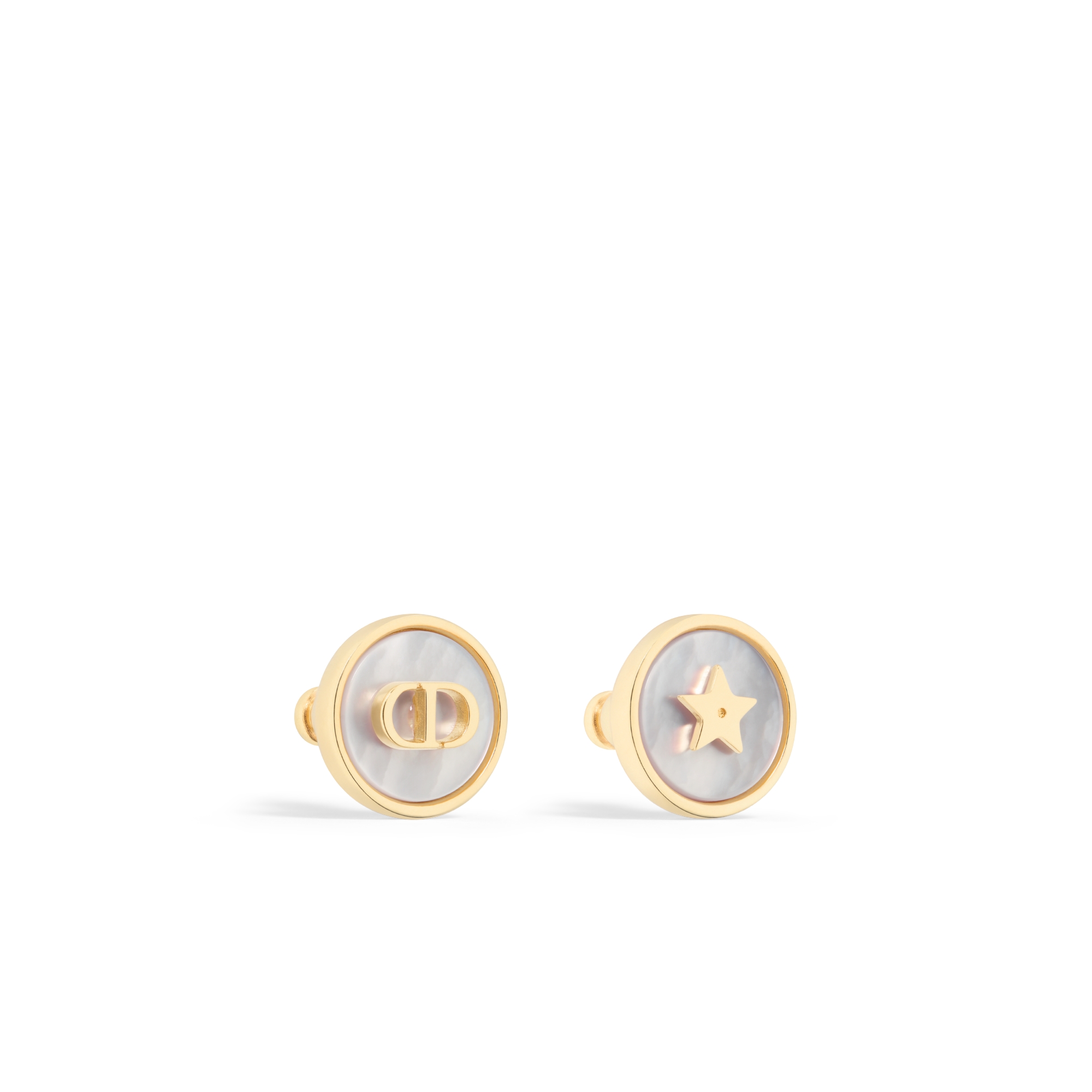D-Luck Stud Earrings Gold-Finish Metal and White Mother-of-Pearl E03