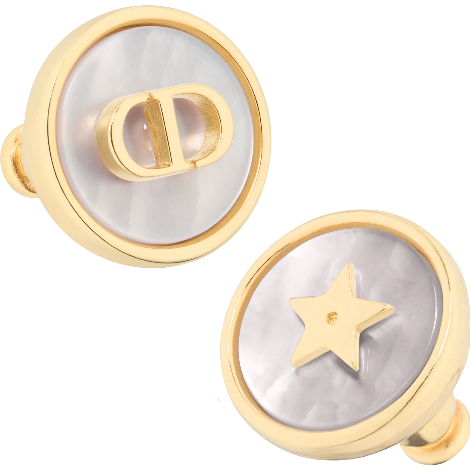 D-Luck Stud Earrings Gold-Finish Metal and White Mother-of-Pearl E09