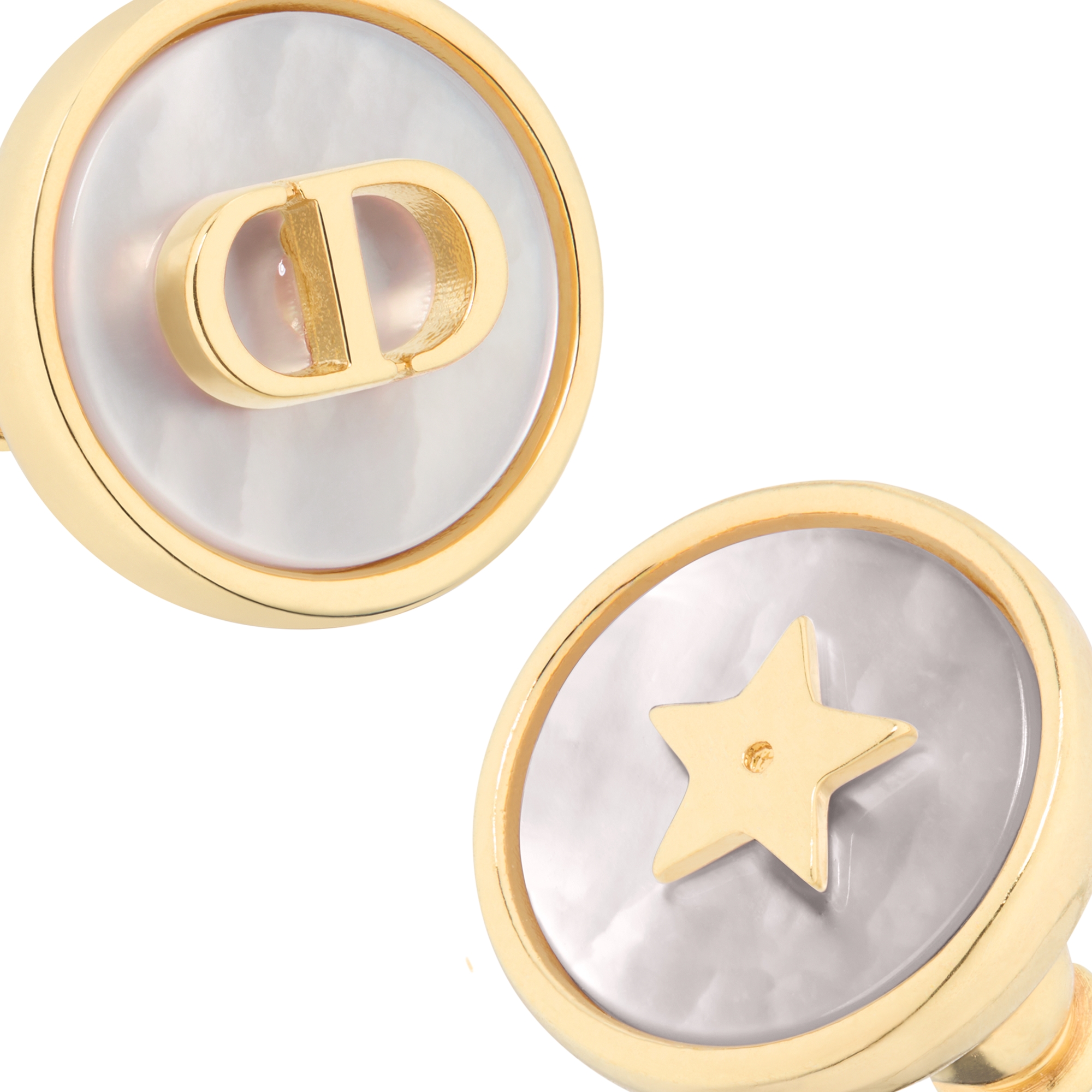 D-Luck Stud Earrings Gold-Finish Metal and White Mother-of-Pearl E09