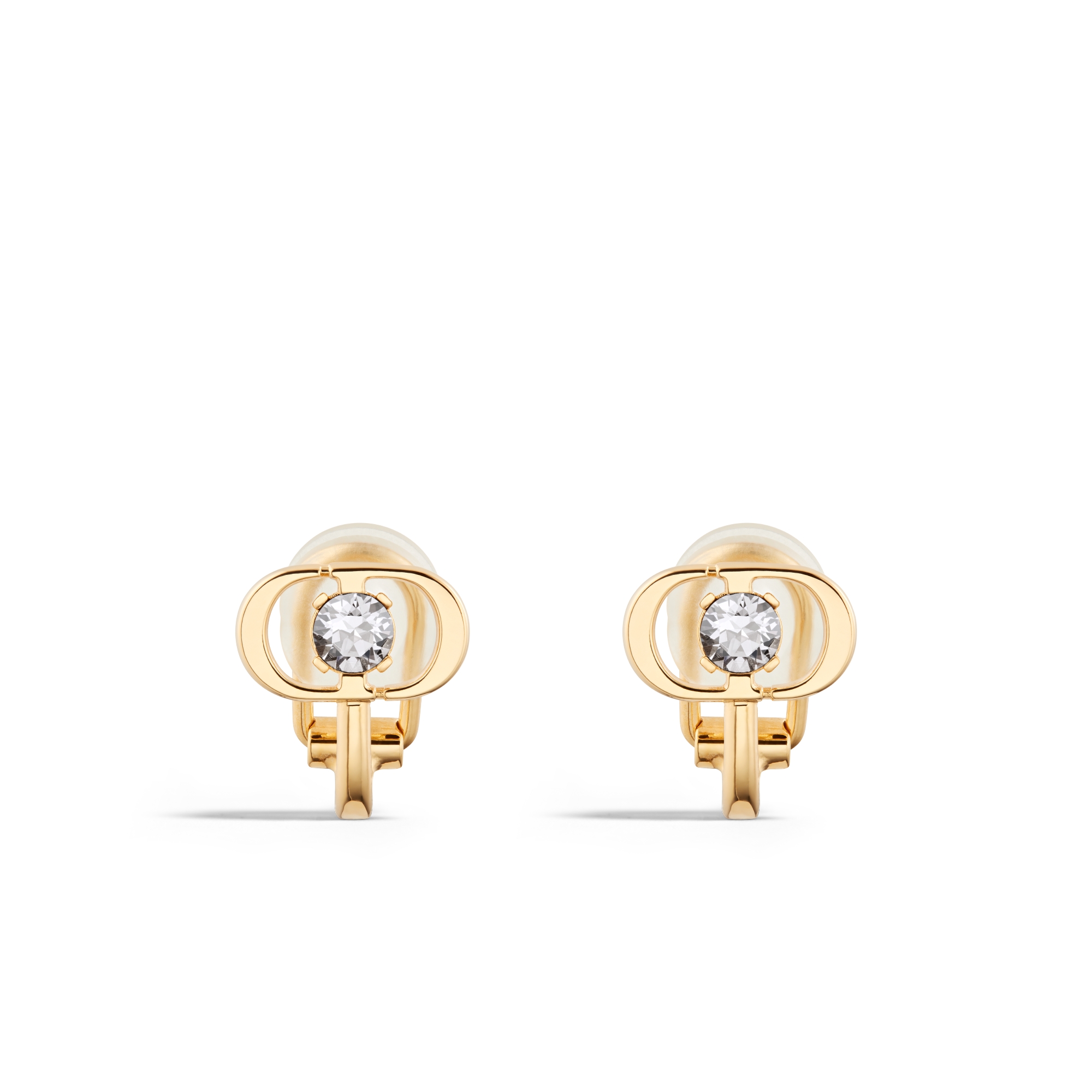 Petit CD Jolie Clip-On Stud Earrings Gold-Finish Metal and Silver-Tone Crystals E01