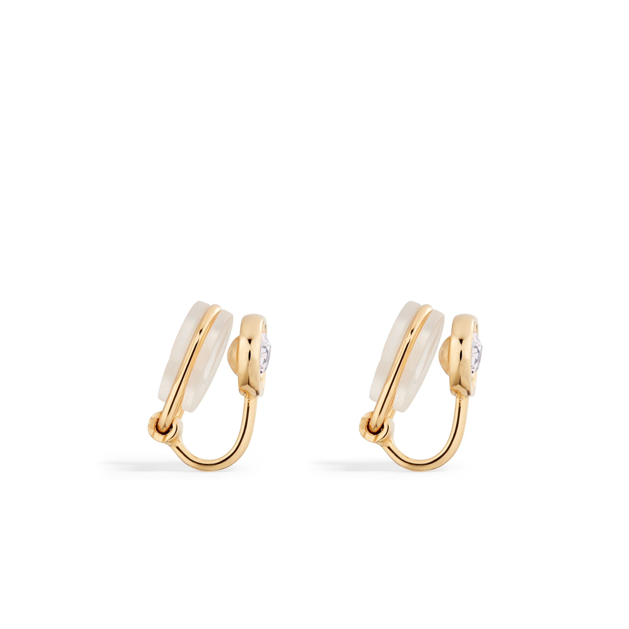 ต่างหู Petit CD Jolie แบบหนีบ โลหะเคลือบทองและคริสตัลโทนสีเงิน E02