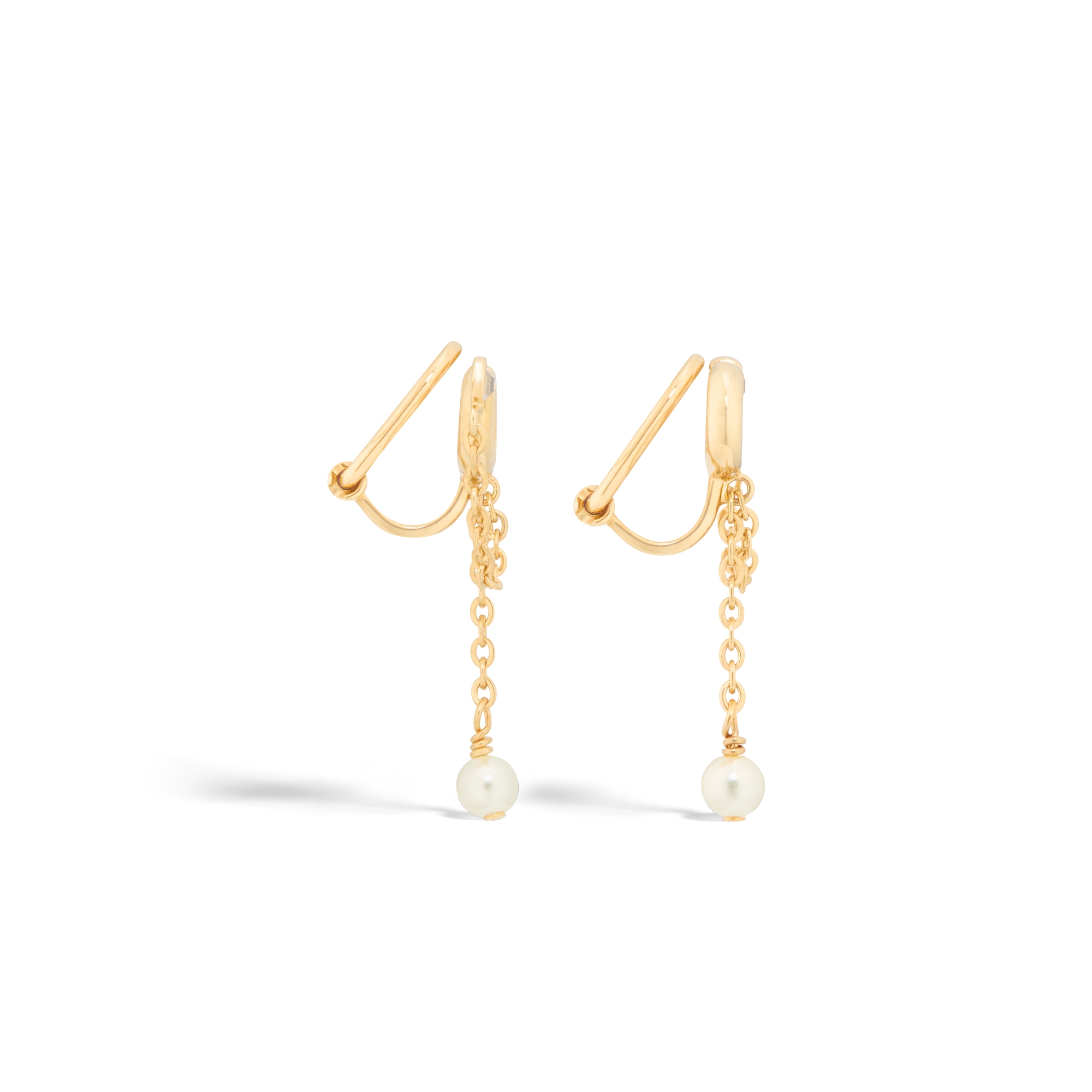 ต่างหู CD Navy แบบหนีบ โลหะเคลือบทอง ไข่มุกเรซินสีขาว และคริสตัลโทนสีเงิน E02