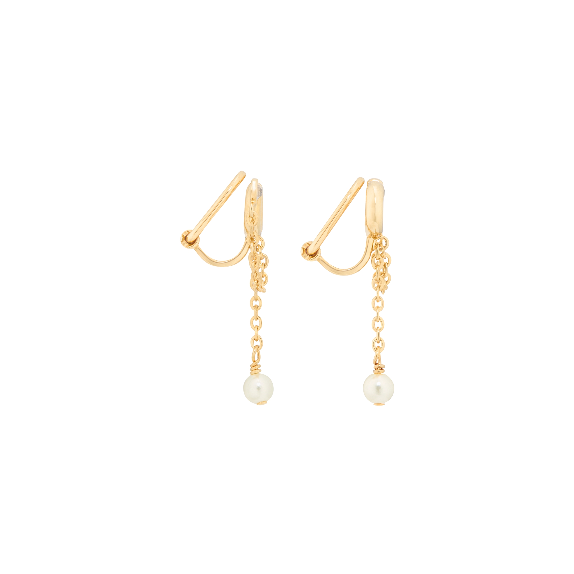 CD Navy Clip-On Earrings Gold-Finish Metal, White Resin Pearls and Silver-Tone Crystals E02