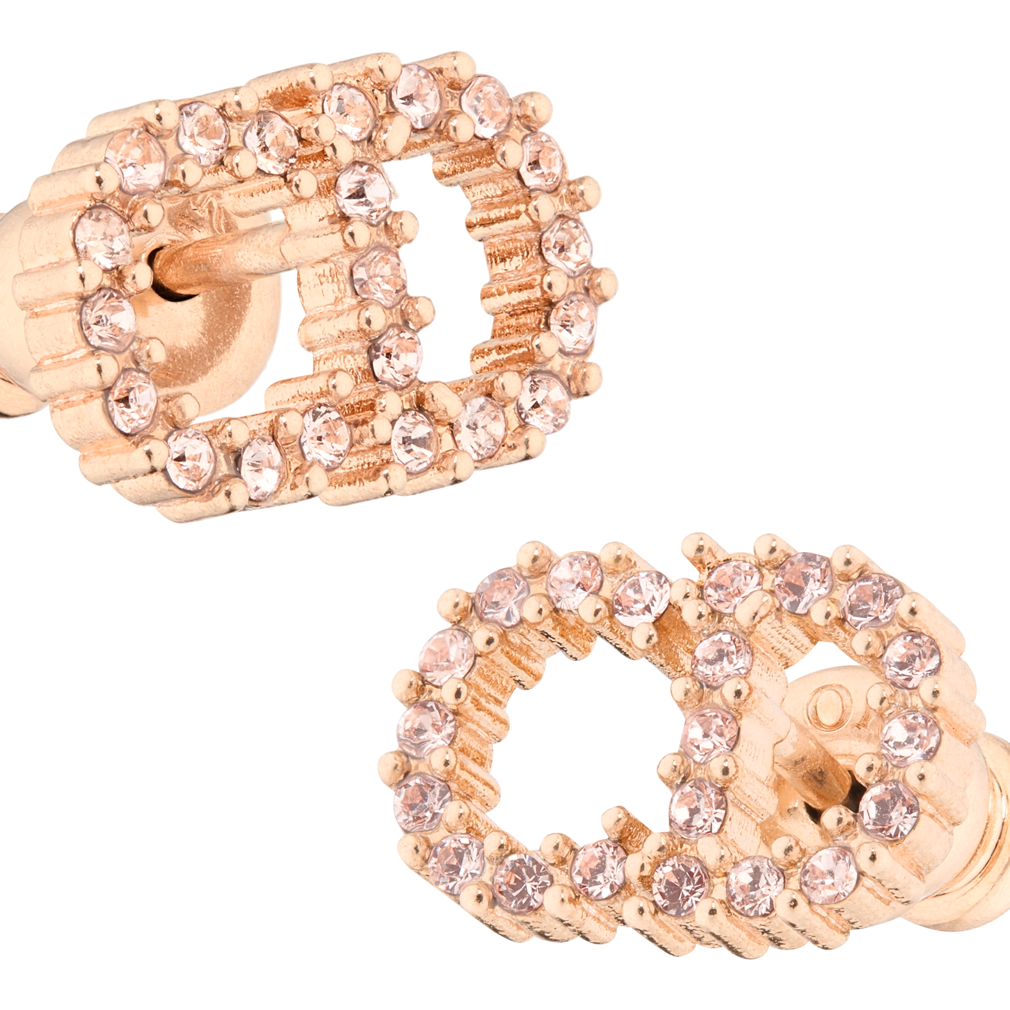 Clair D Lune Stud Earrings Pink-Finish Metal and Pink Crystals E09