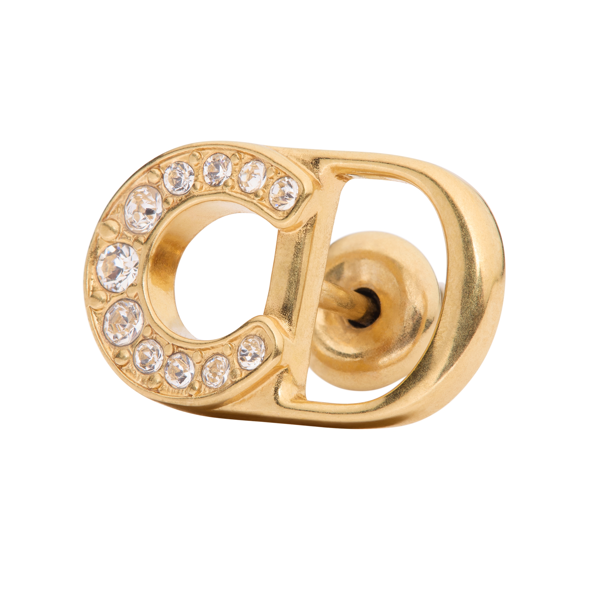 Lucky Dior Stud Earrings Gold-Finish Metal and White Crystals E09