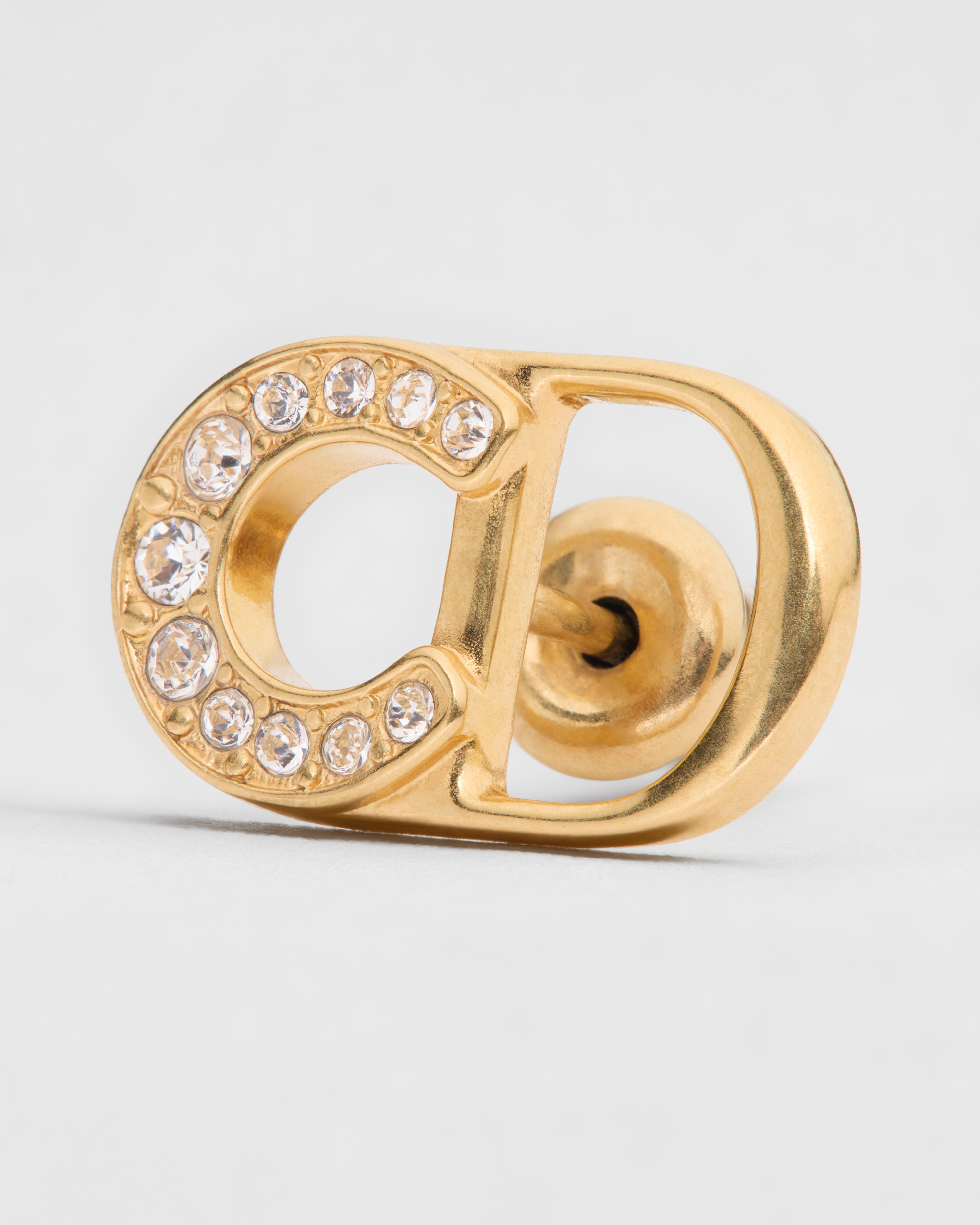 Lucky Dior Stud Earrings Gold-Finish Metal and White Crystals E09