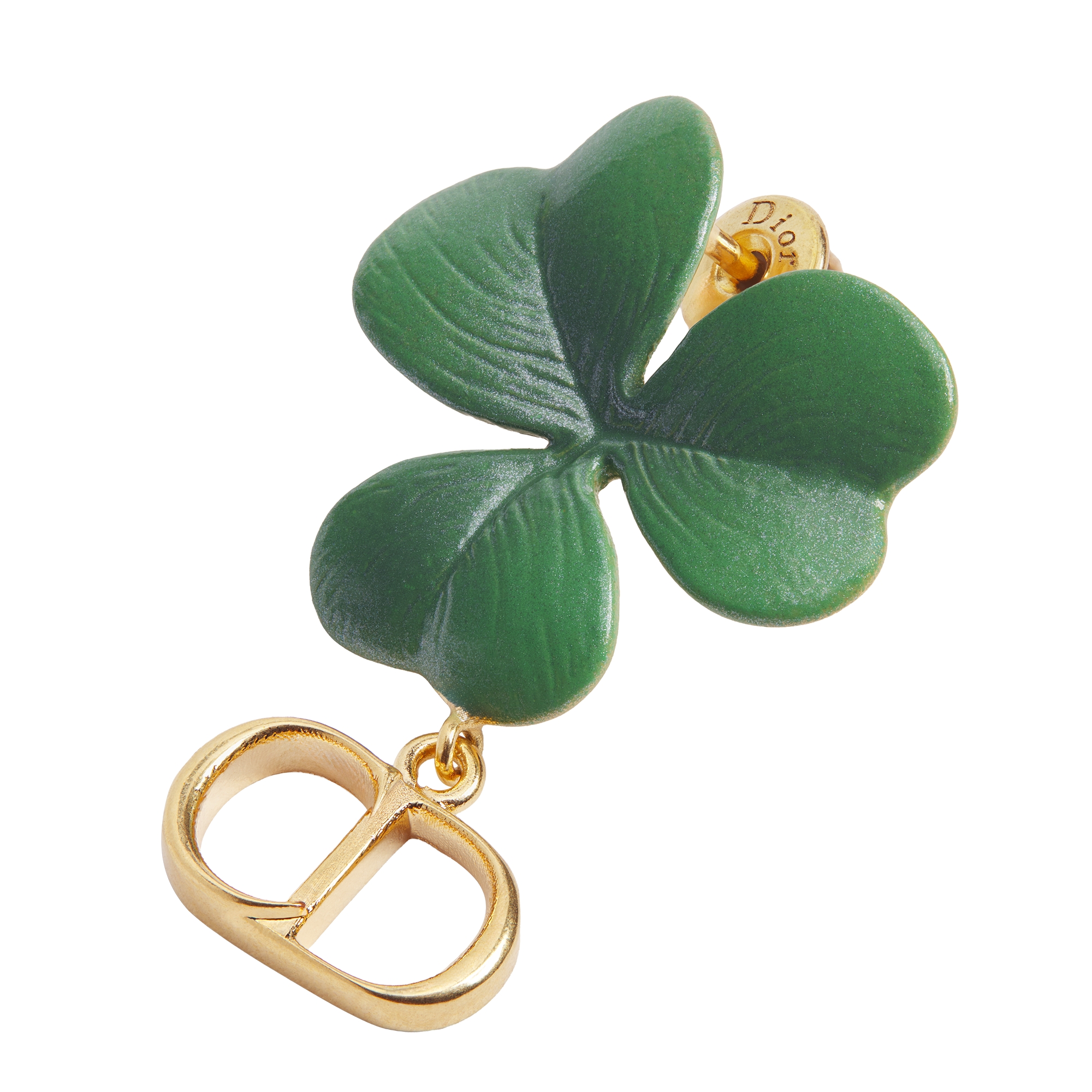 Dior Clover Earrings Gold-Finish Metal and Green Lacquer E09