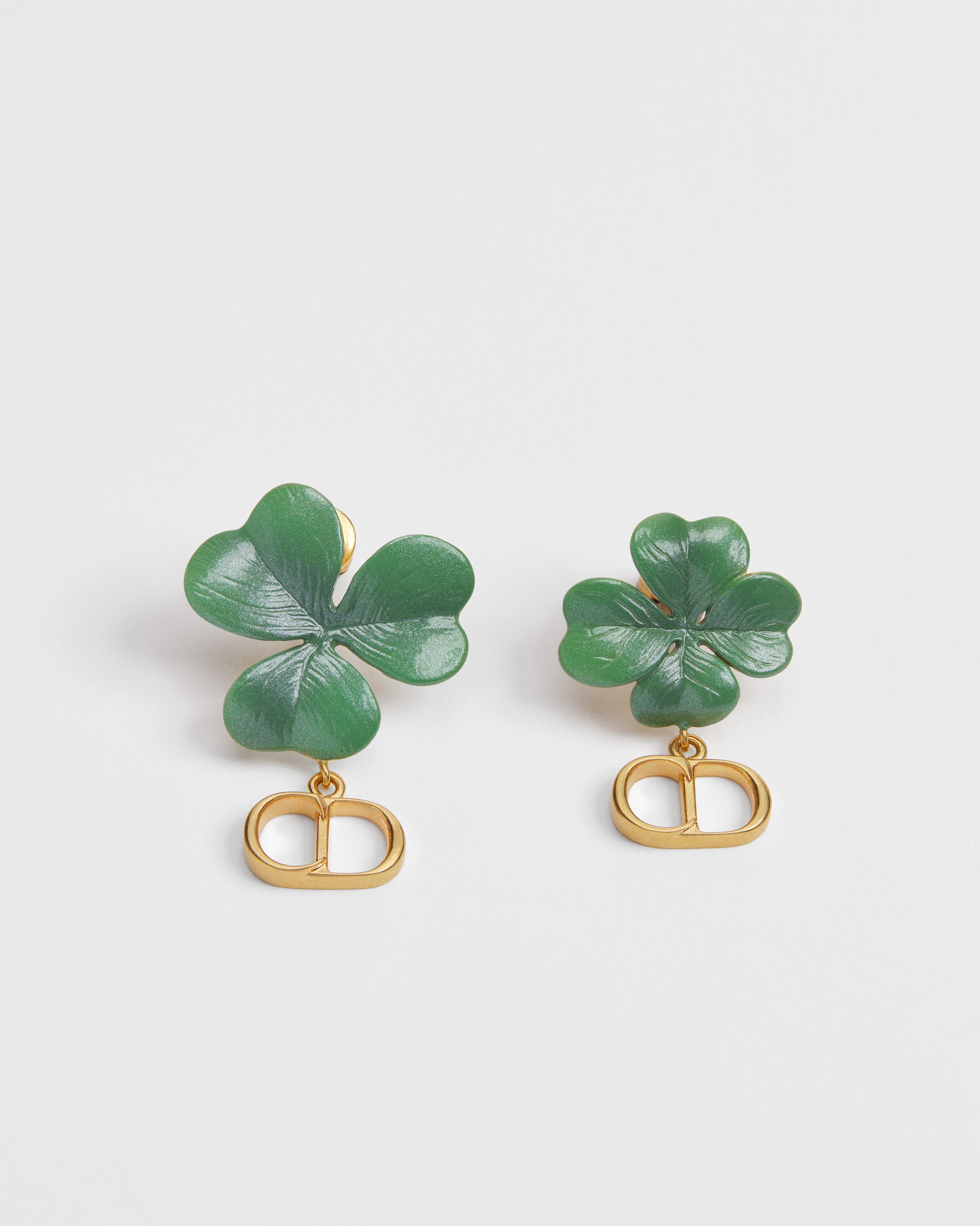 Dior Clover Earrings Gold-Finish Metal and Green Lacquer E01