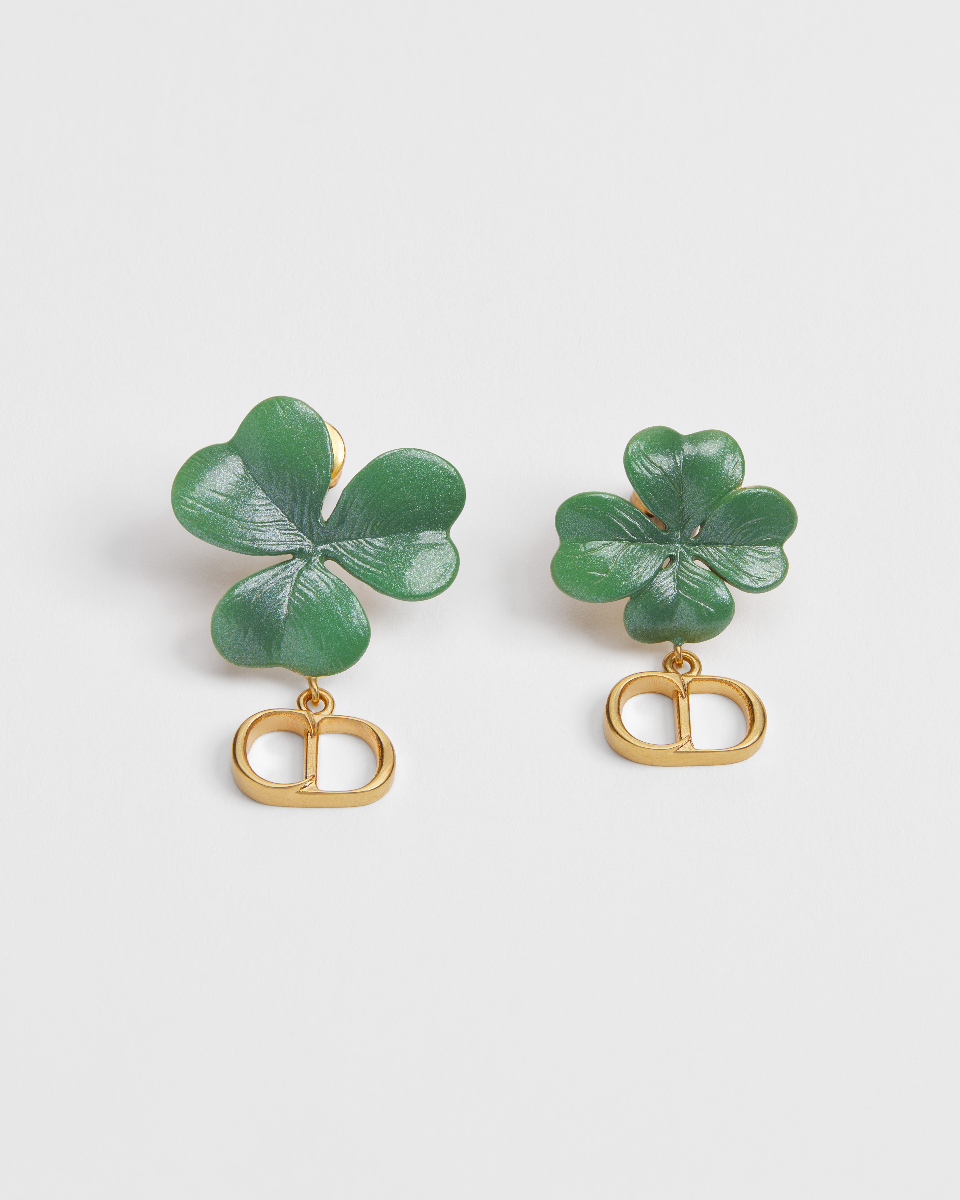 Dior Clover Earrings Gold-Finish Metal and Green Lacquer E01