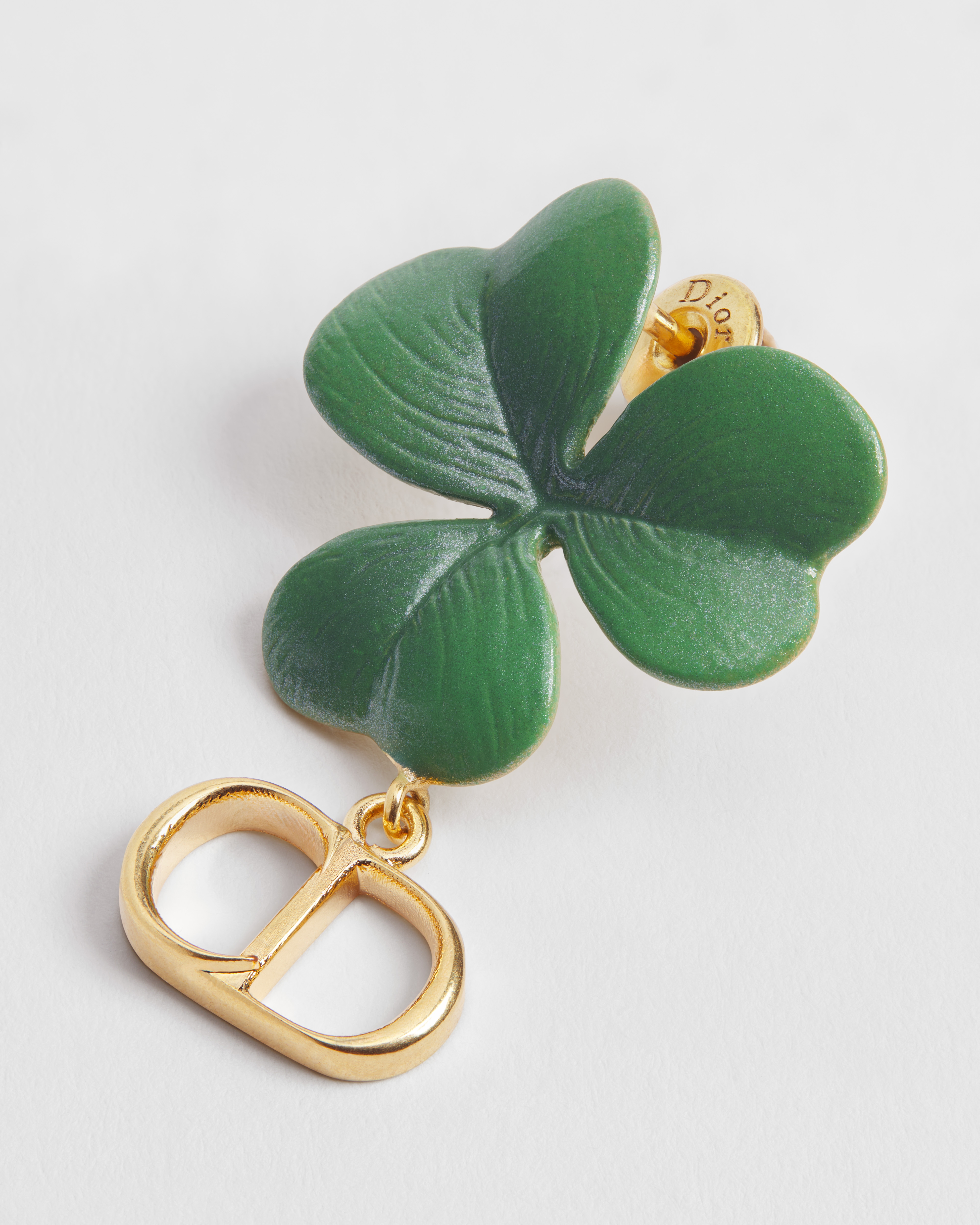 Boucles d'oreilles Dior Clover Métal finition dorée et laque verte E09