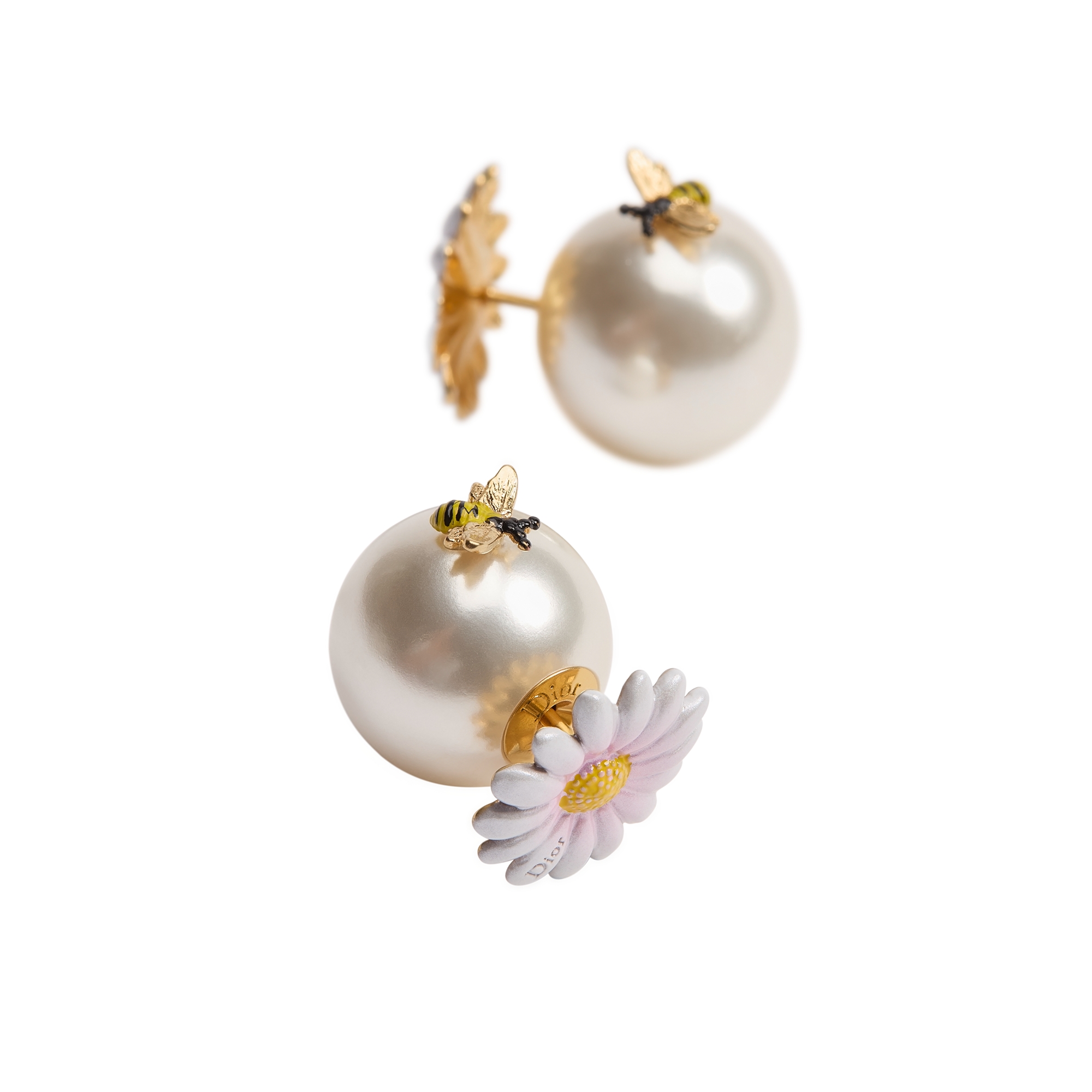 Dior Daisy Dior Tribales Earrings Gold-Finish Metal, White Resin Pearls and Multicolor Lacquer E06