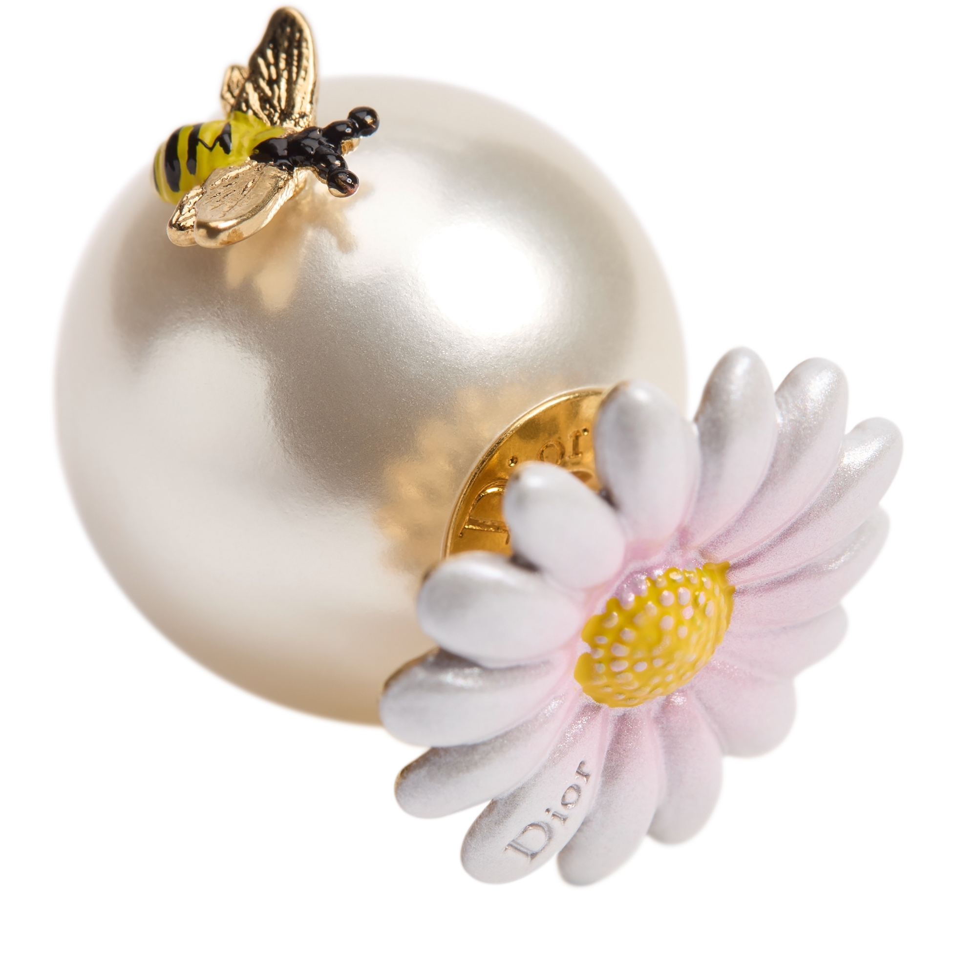 Dior Daisy Dior Tribales Earrings Gold-Finish Metal, White Resin Pearls and Multicolor Lacquer E09