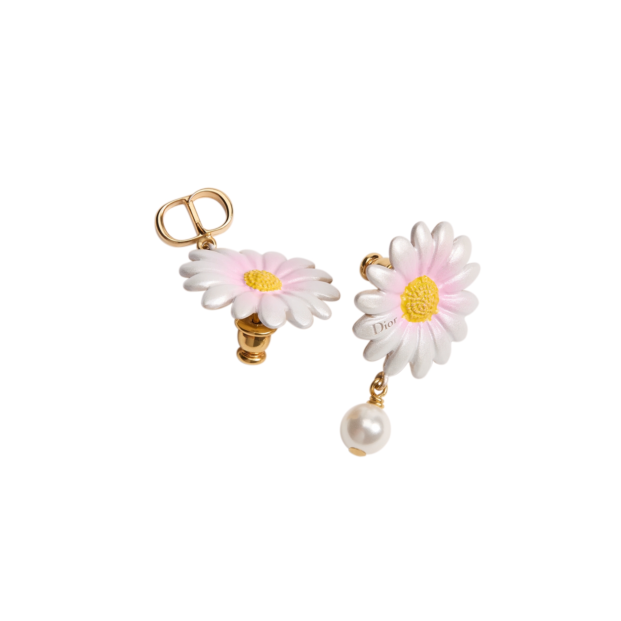 Dior Daisy Earrings Gold-Finish Metal, White Resin Pearl and Multicolor Lacquer E06