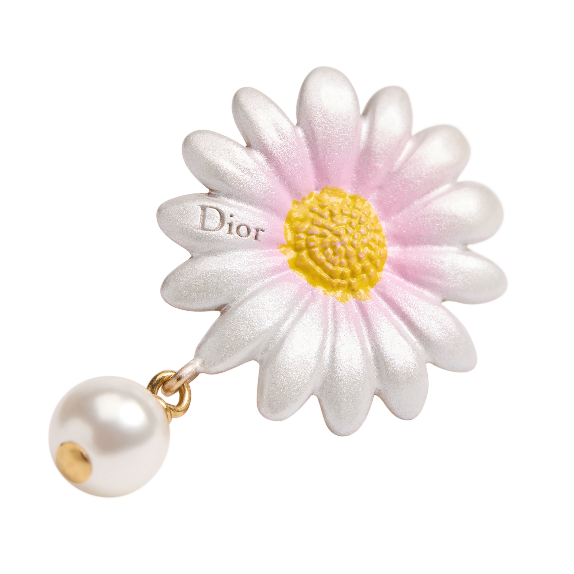 Dior Daisy Earrings Gold-Finish Metal, White Resin Pearl and Multicolor Lacquer E09