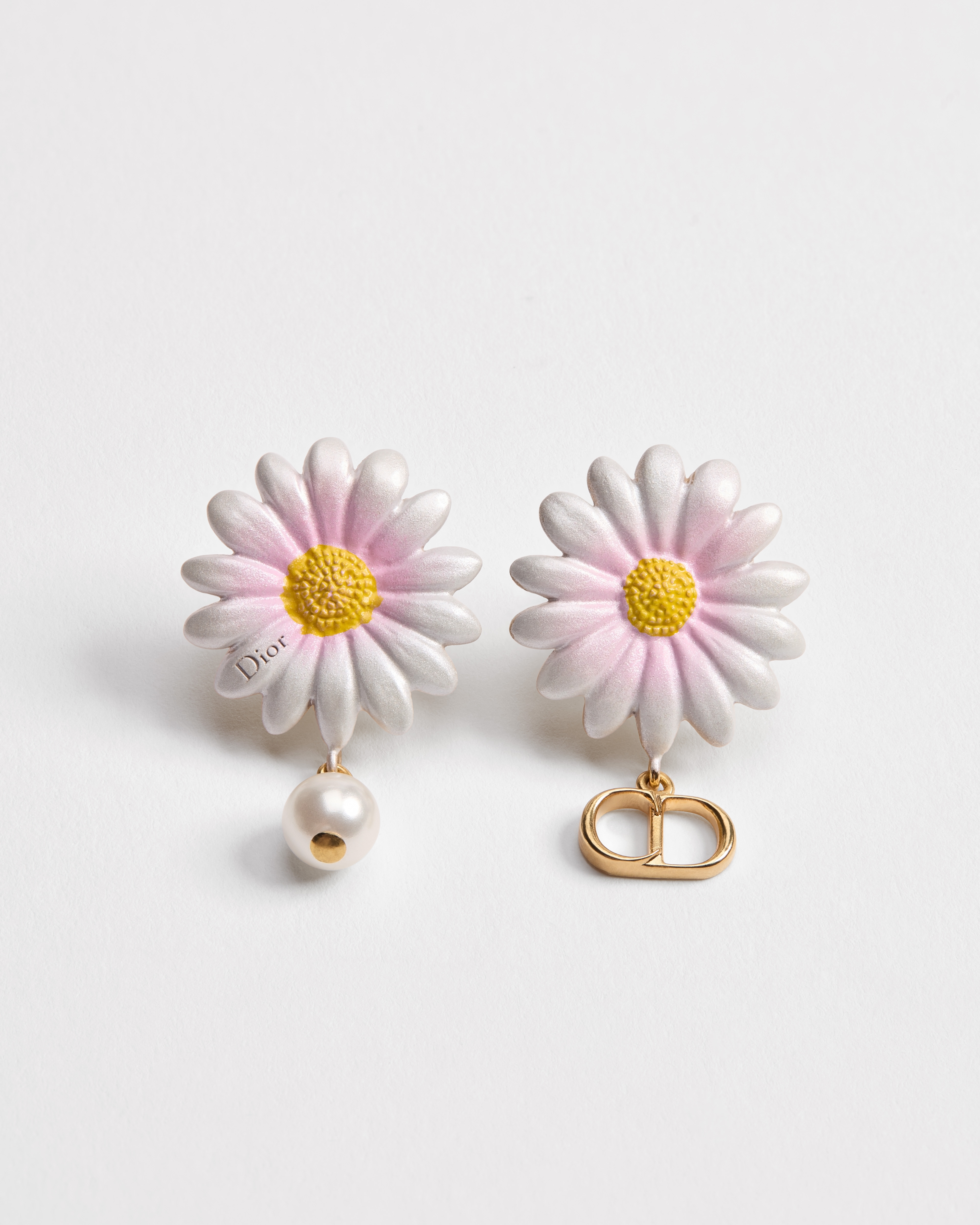 Dior Daisy Earrings Gold-Finish Metal, White Resin Pearl and Multicolor Lacquer E01