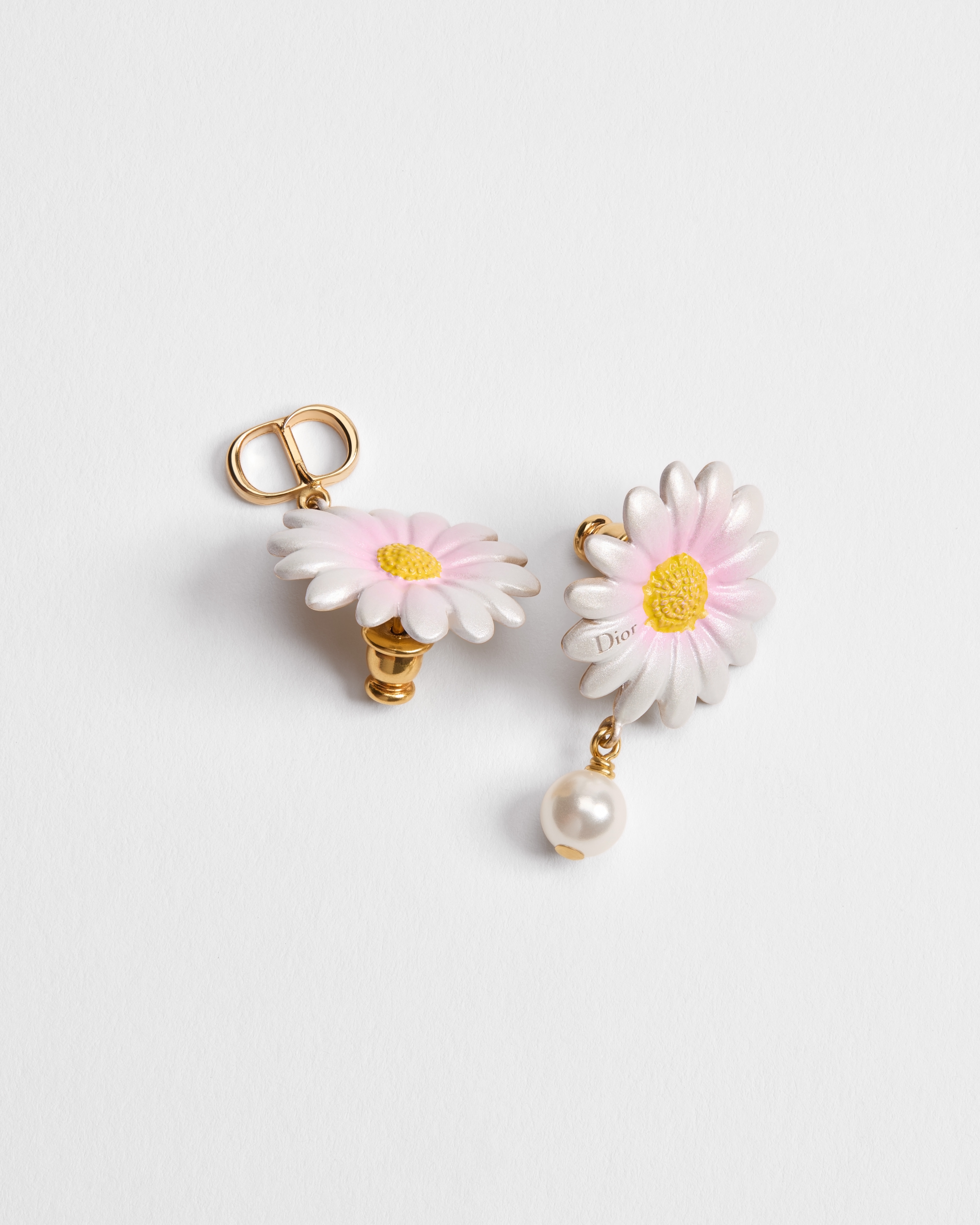 Dior Daisy Earrings Gold-Finish Metal, White Resin Pearl and Multicolor Lacquer E06