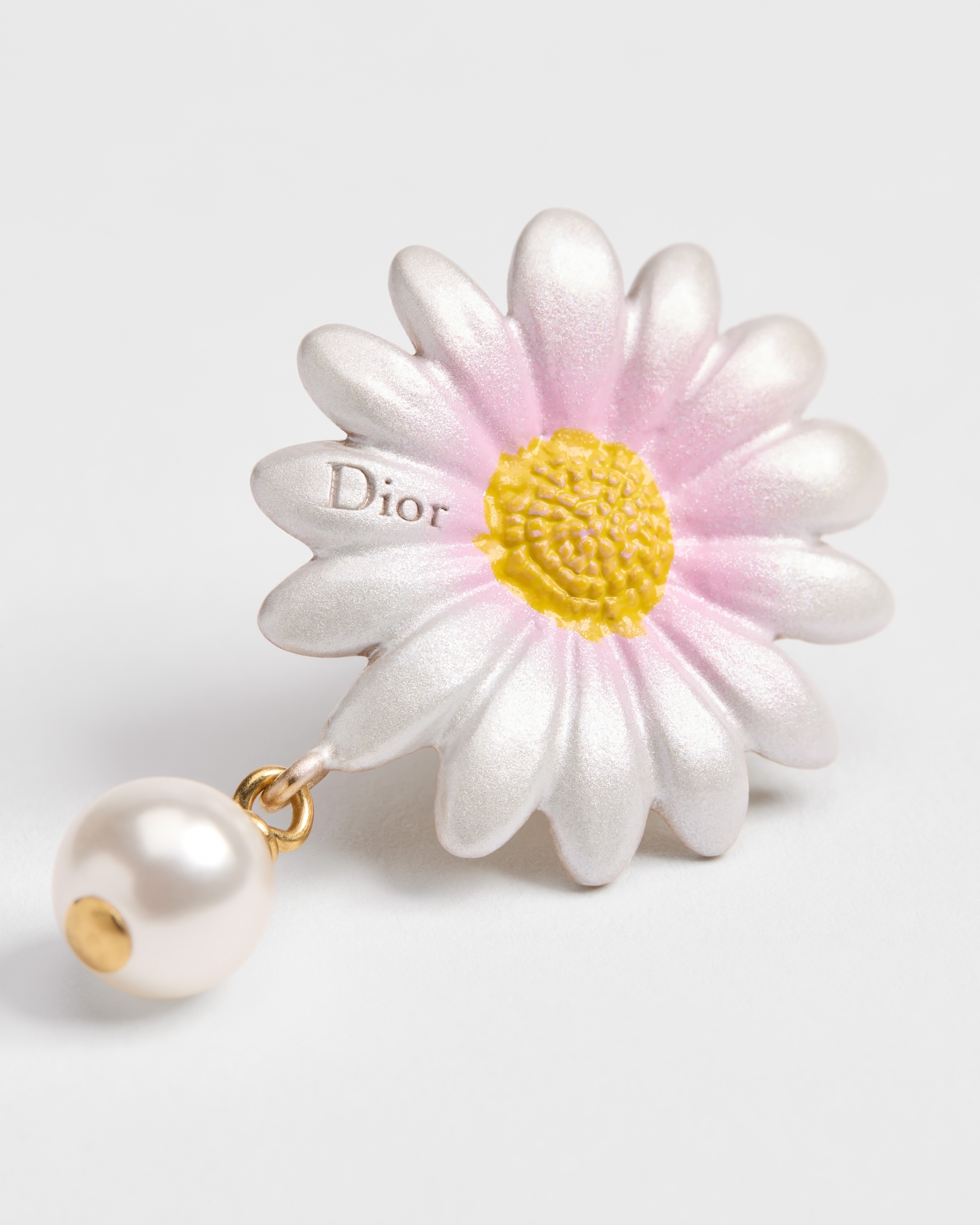 Dior Daisy Earrings Gold-Finish Metal, White Resin Pearl and Multicolor Lacquer E09