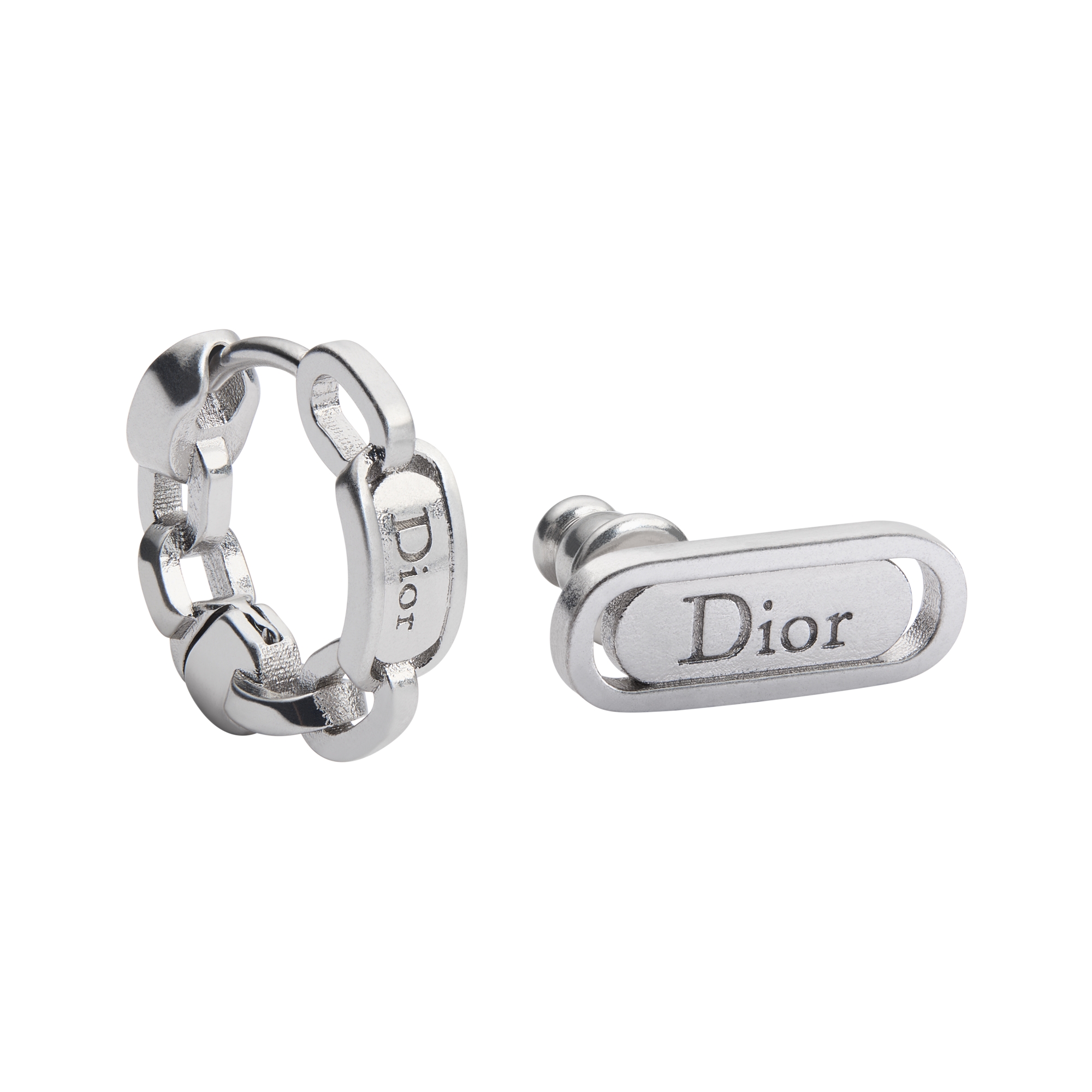 Dior Link Earrings Silver-Finish Brass E01