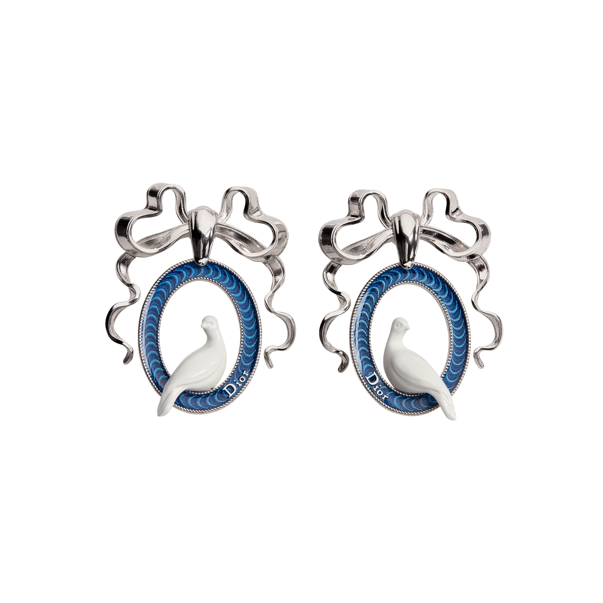 Dior Médaillon Earrings Silver-Finish Metal, Blue Lacquer and