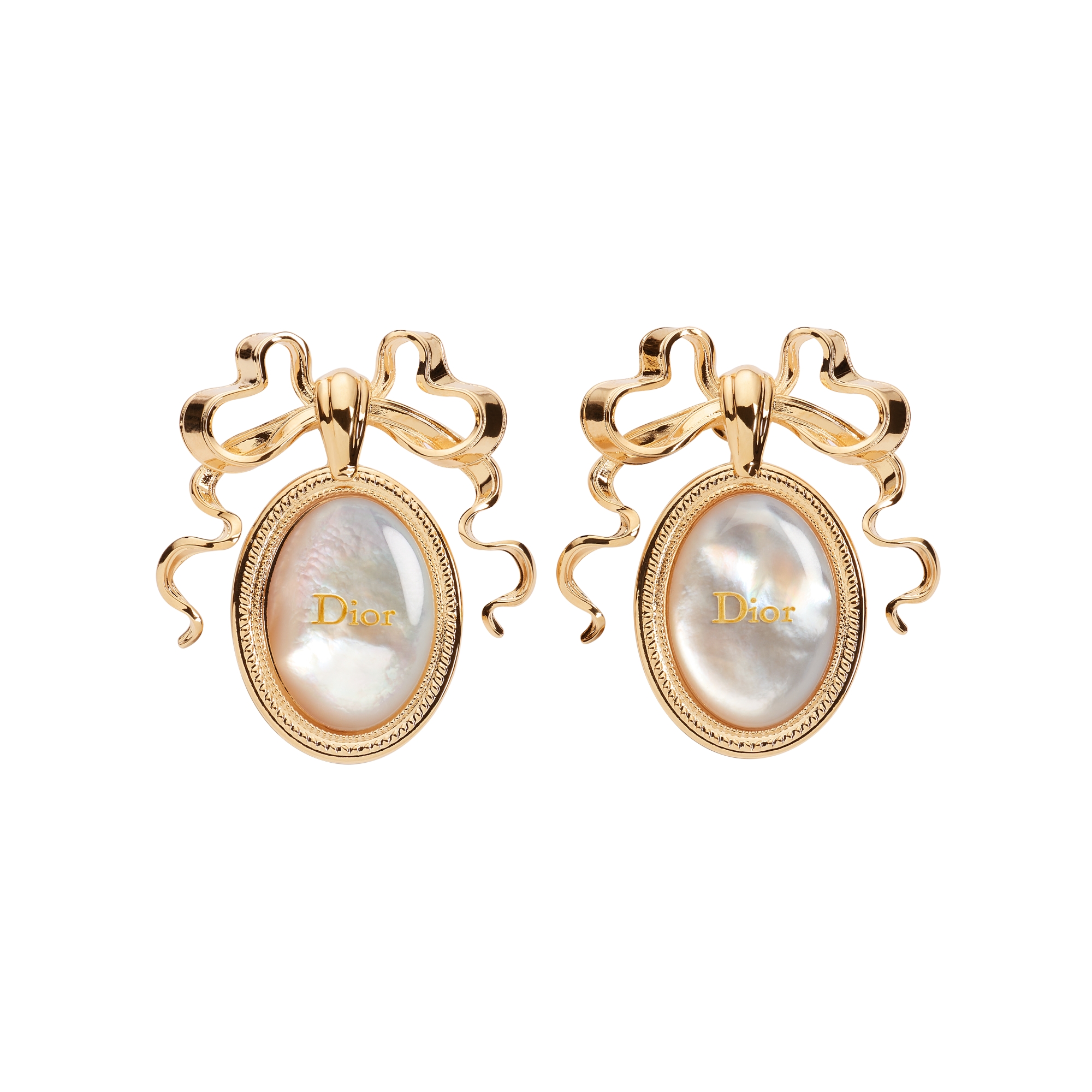 Dior Médaillon Earrings Gold-Finish Metal and White Mother-of-Pearl E01
